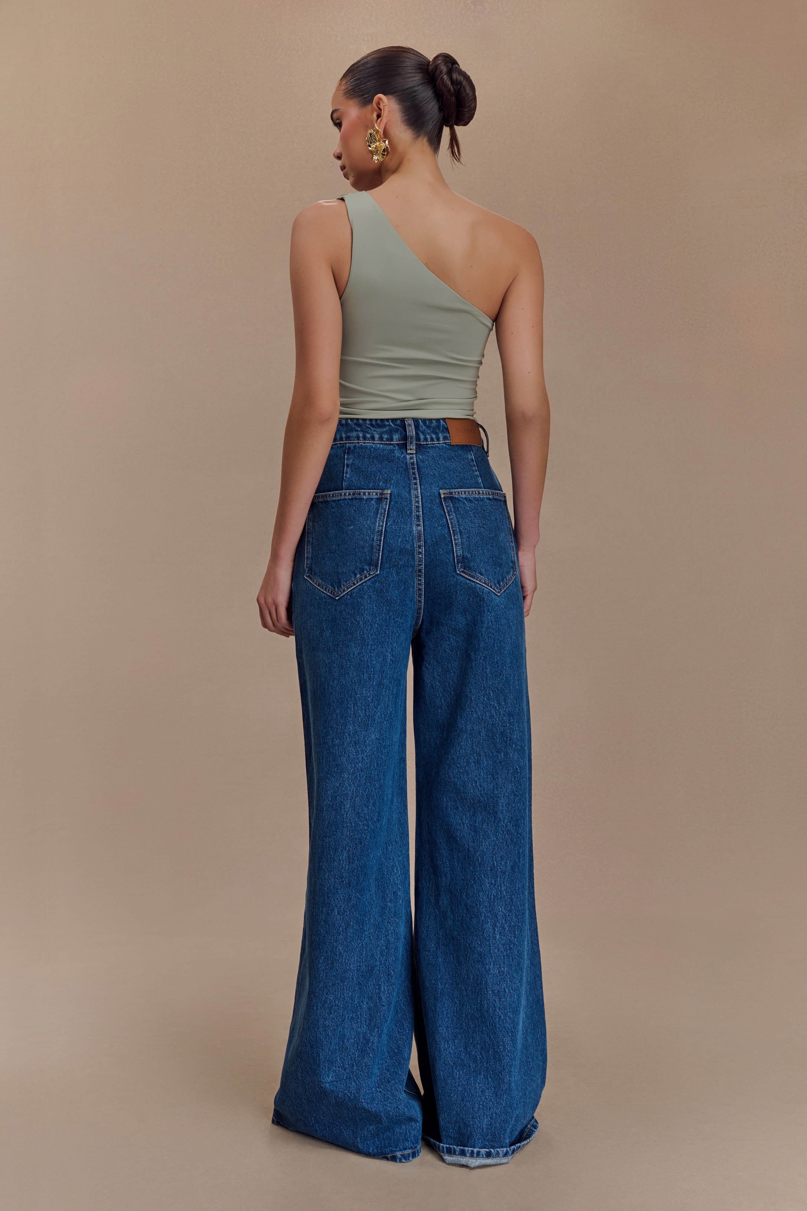 Sera One Shoulder Recycled Nylon Top With Drape - Basil、mySite、solidvoid