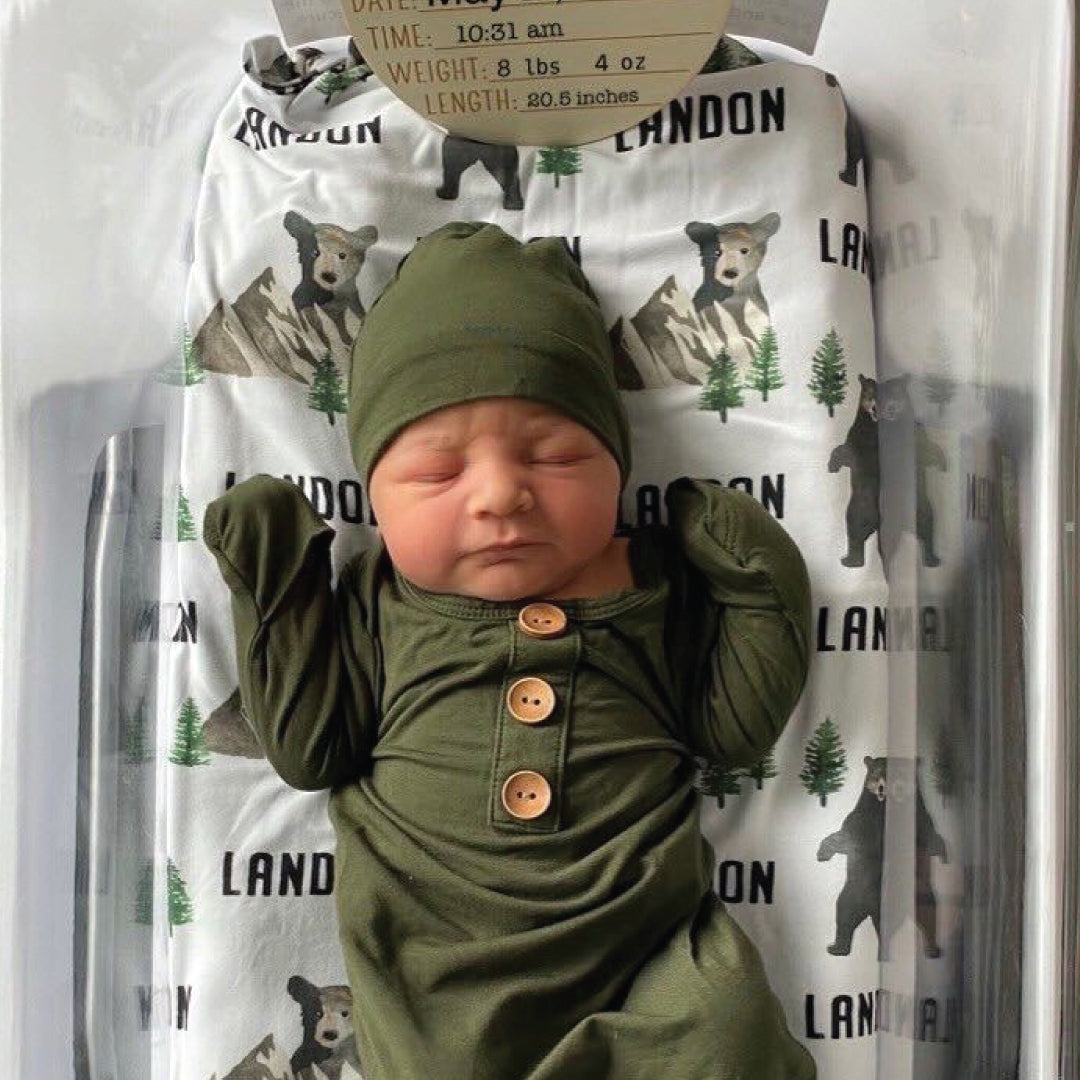  Solid Olive Bamboo Baby Knot Gown & Hat、mySite、layawaytickets