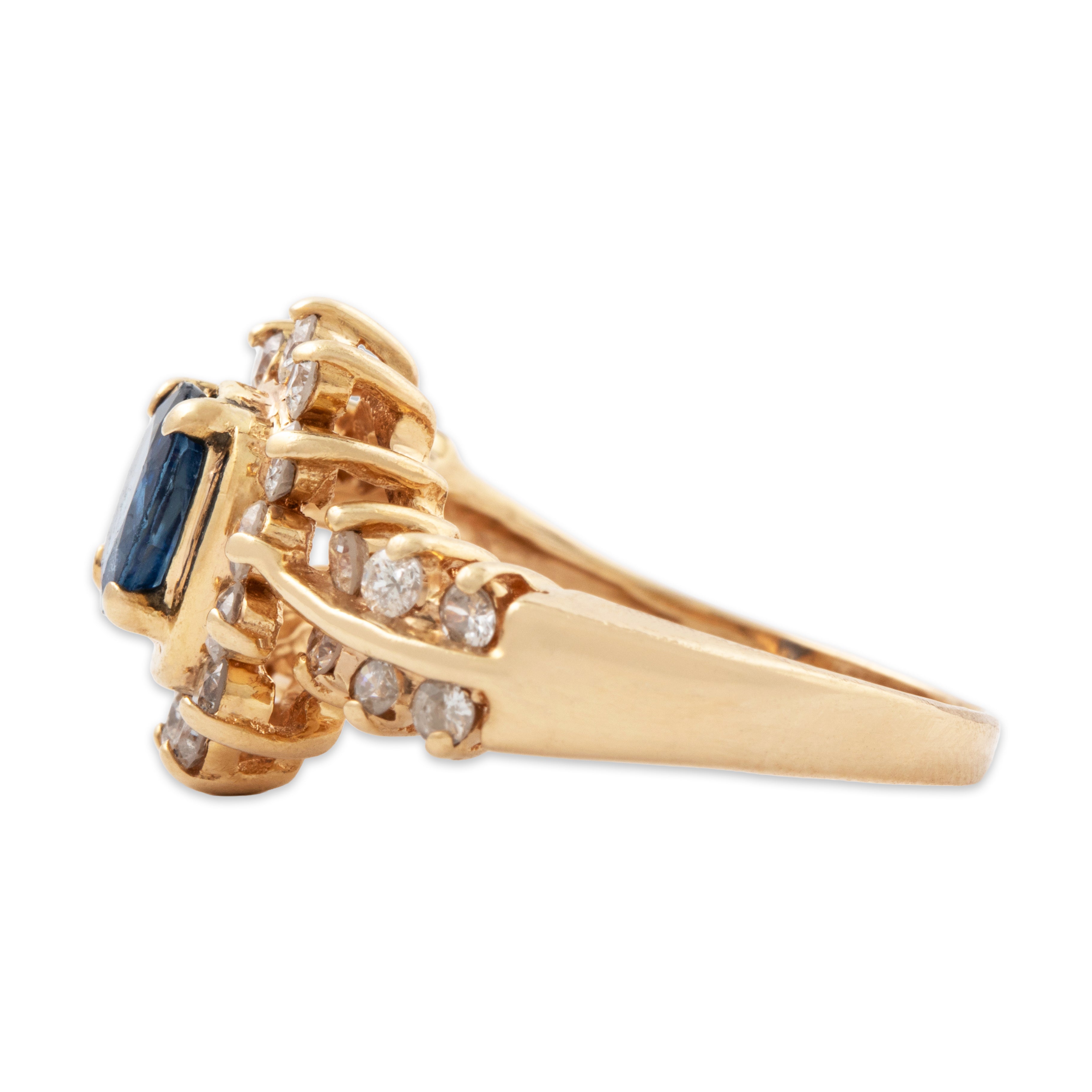 Vintage 14k Yellow Gold Blue Sapphire .656cttw Diamond Swirling Halo Ring、mySite、hinf8tx79