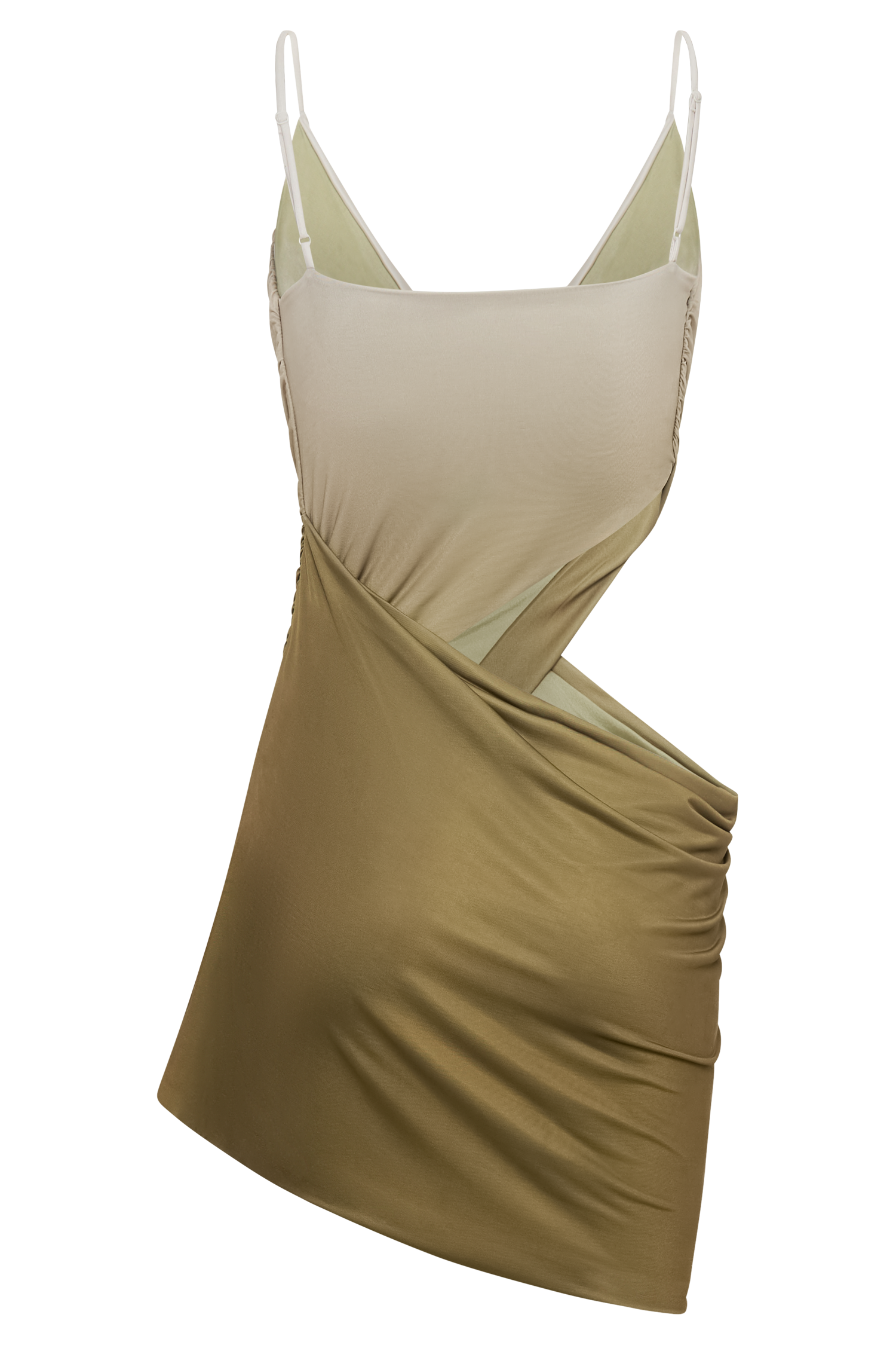 Nellie Cowl Draped Slinky Mini Dress - Ombre Vintage Olive、mySite、solidvoid