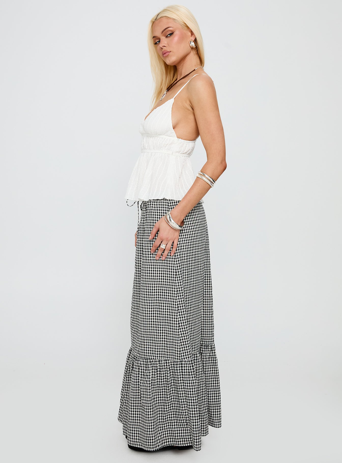 Modern Girl Maxi Skirt Black / White Gingham、mySite、solidvoid