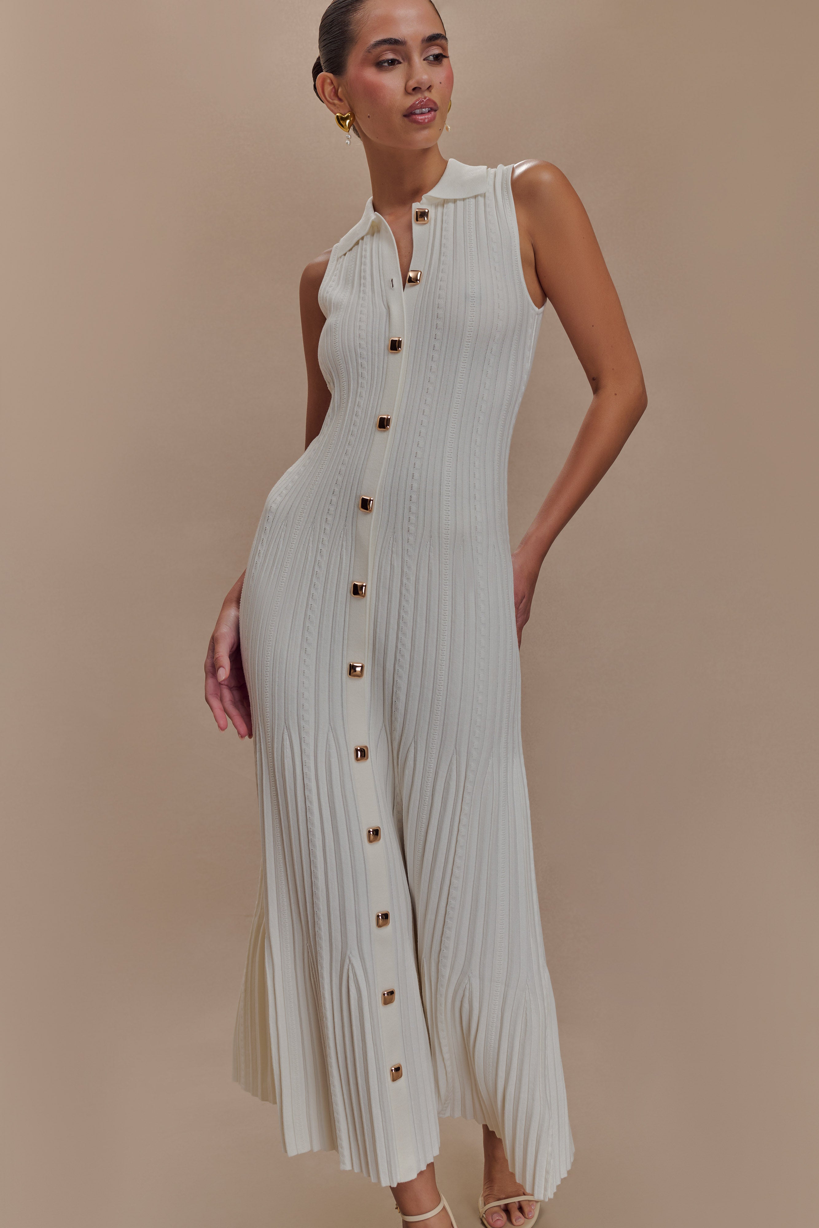 Margie Sleeveless Knit Midi Dress - White、mySite、solidvoid