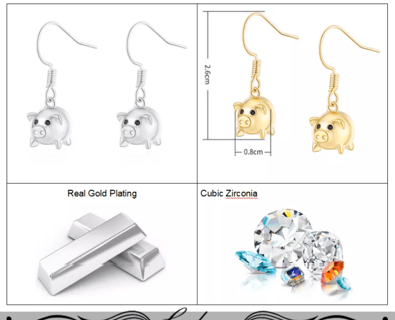Piggy Drop Fashion Earrings-So Cute! Gold Plated Brass、mySite、g9winljtr