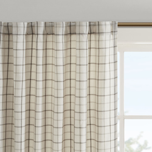 Plaid Rod Pocket and Back Tab Curtain Panel with Fleece Lining Brown 50x84"、、eastwooduniform