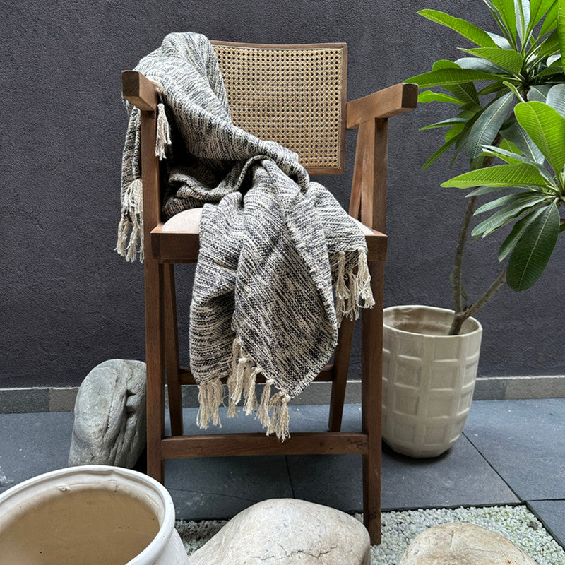 Cotton Throw Blanket | Woven Design | White & Blue | 168 x 120 cm、mySite、camillekostekn