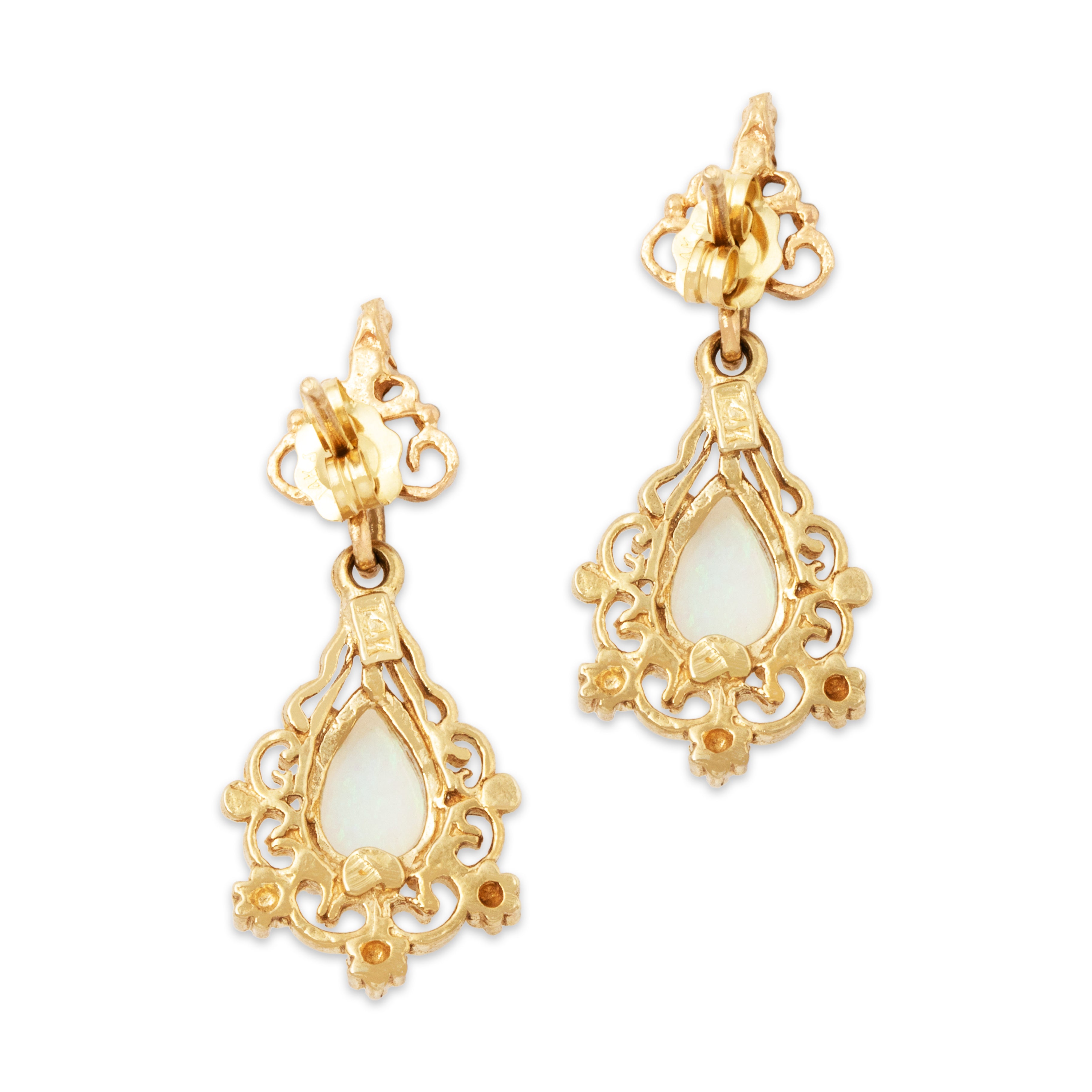 Vintage 14k Yellow Gold Opal Flashing Flourish Dangle Earrings、mySite、hinf8tx79