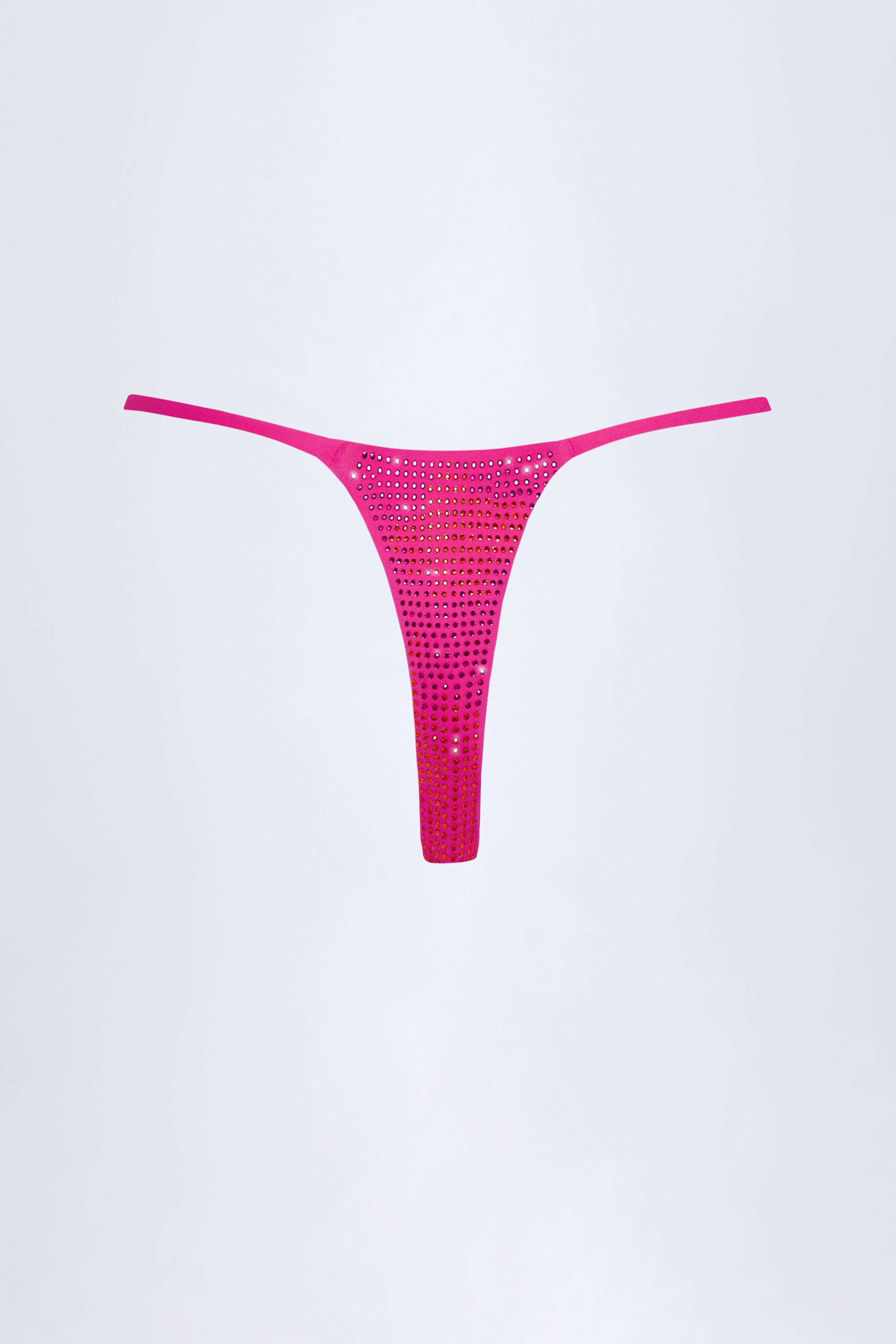 Embellished Thong Bikini Bottoms in Pink Tropical Hotfix、mySite、sugarbowlscore