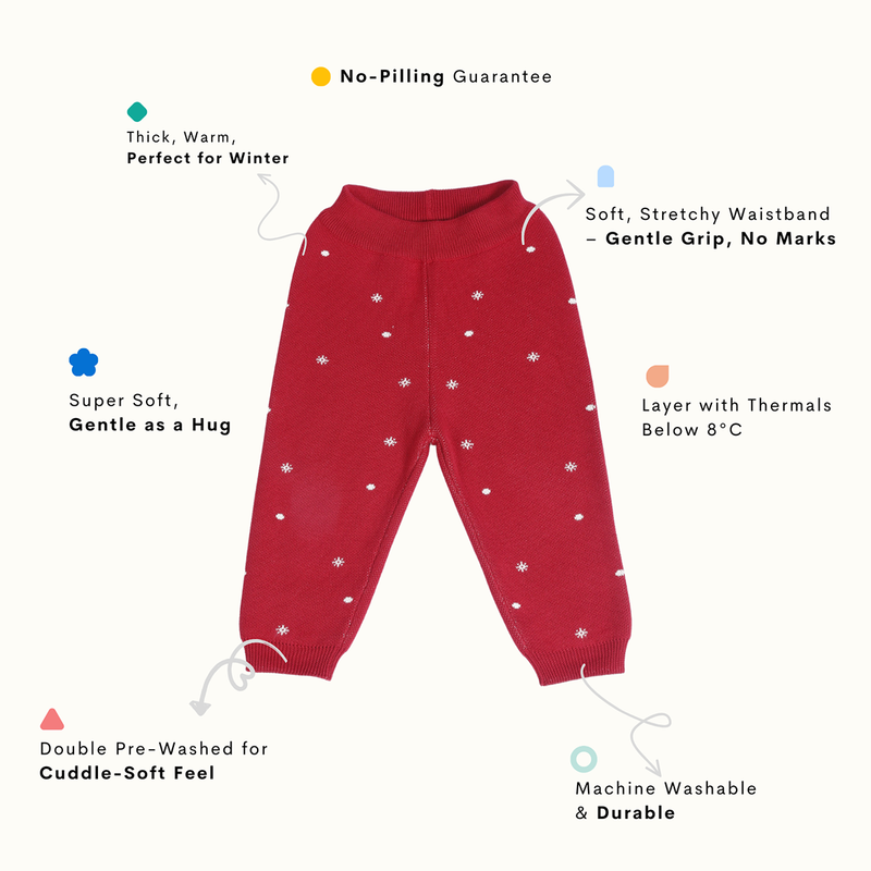 Cotton Reindeer Jacquard Sweater, Lower & Cap Set | Cherry Red | Set of 3、mySite、camillekostekn