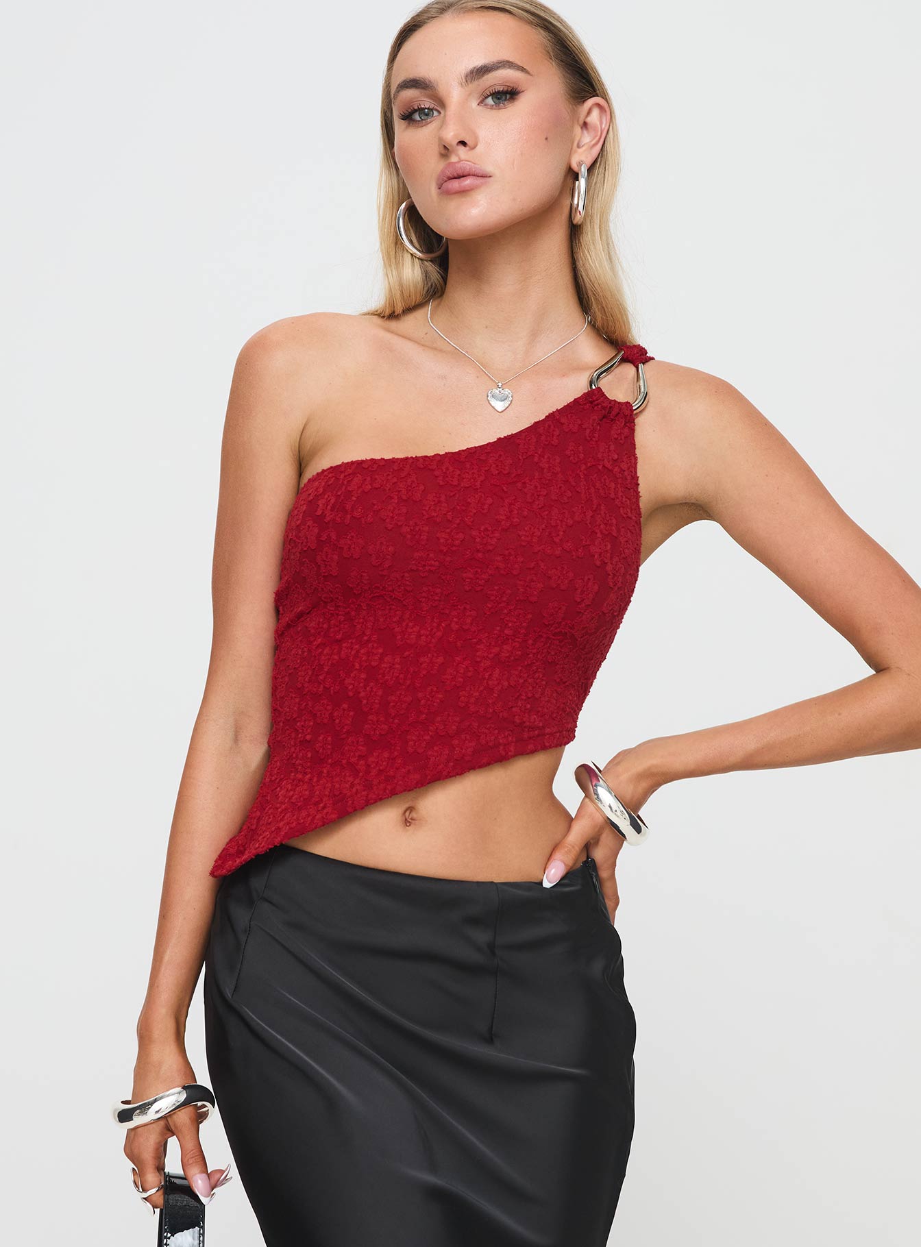 Toomba One Shoulder Top Blurred Lace Red、mySite、solidvoid