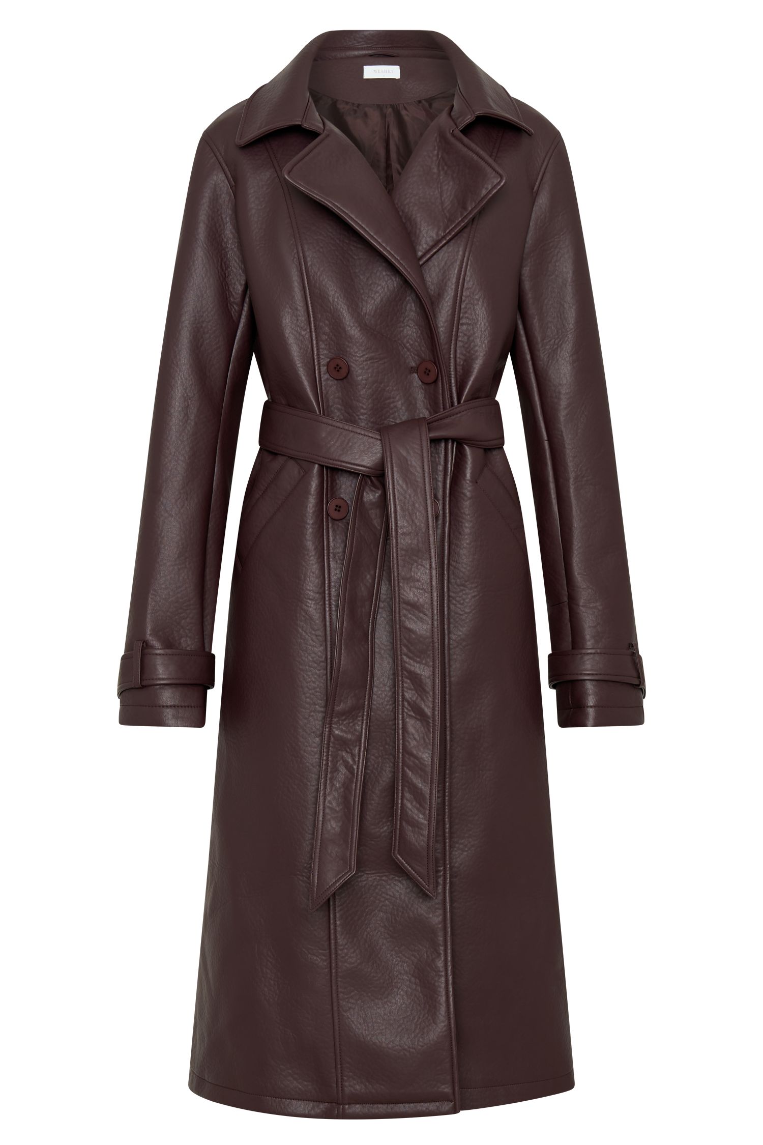 Tarah Faux Leather Trench Coat - Cacao Brown、mySite、solidvoid