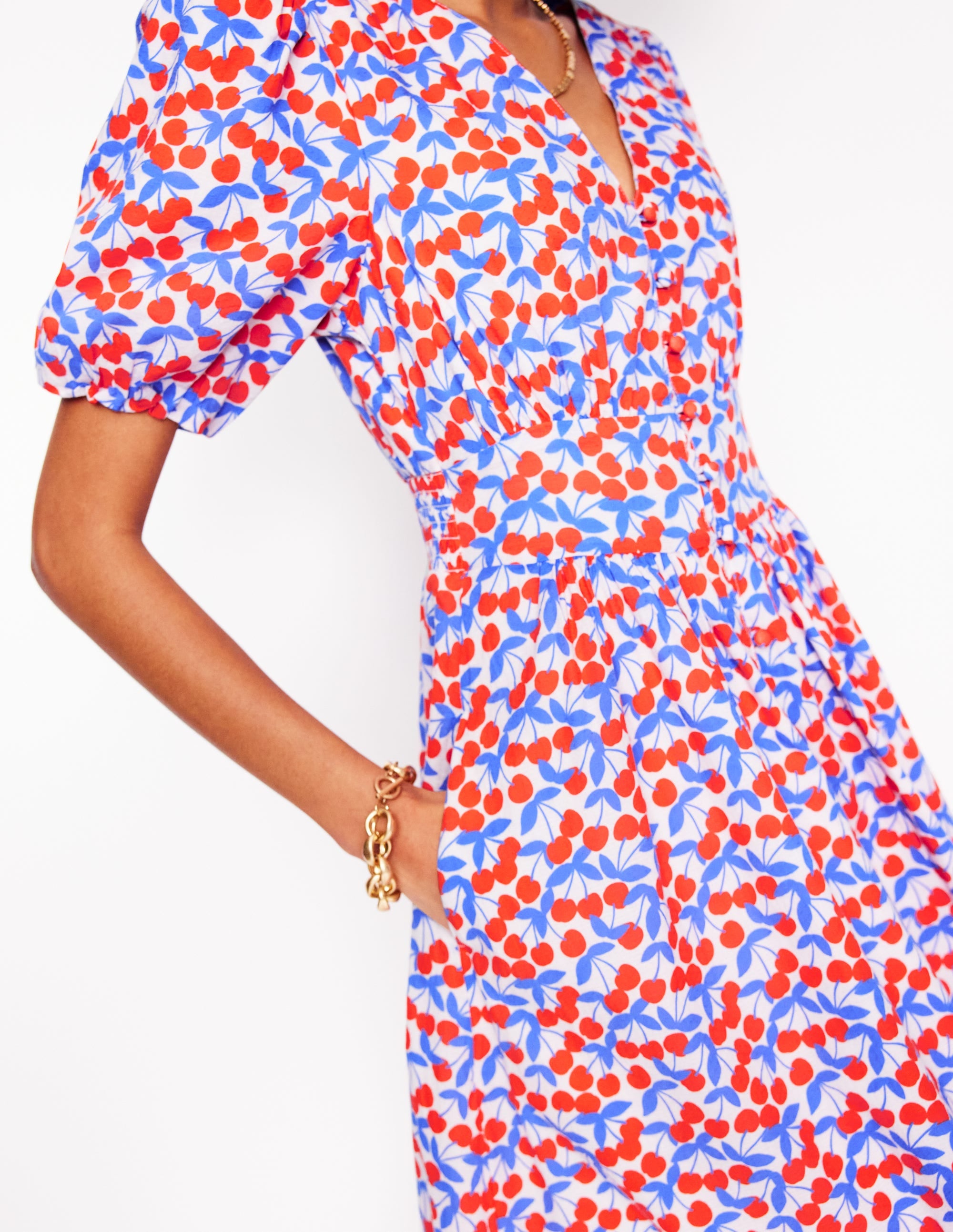  Button Through Cotton Dress-Chalk Pink, Cherry Cascade、mySite、ashleygrahame