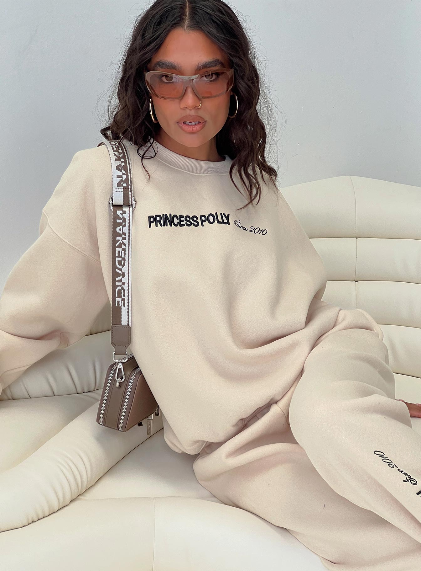 Princess Polly Crew Neck Sweatshirt Block / Cursive Text Stone、mySite、solidvoid