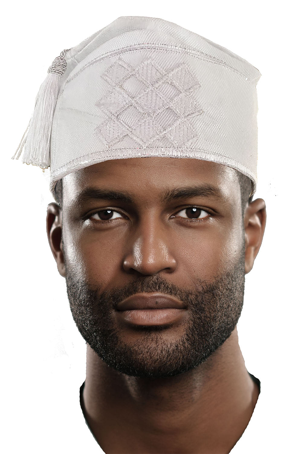 White Embroidered African Hand woven Aso Oke Yoruba Hat、mySite、solidvoid