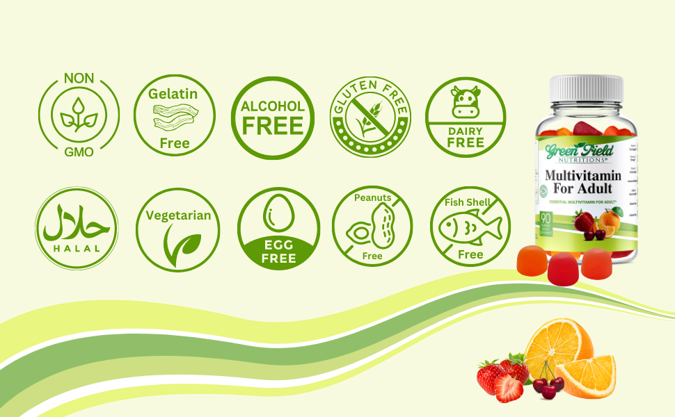 Greenfield Nutritions - Halal Gummies Multivitamins for Adult, Gelatin Free and Gluten Free, Halal Vitamins, 90 Gummies - 1 bottle、mySite、topwebapps