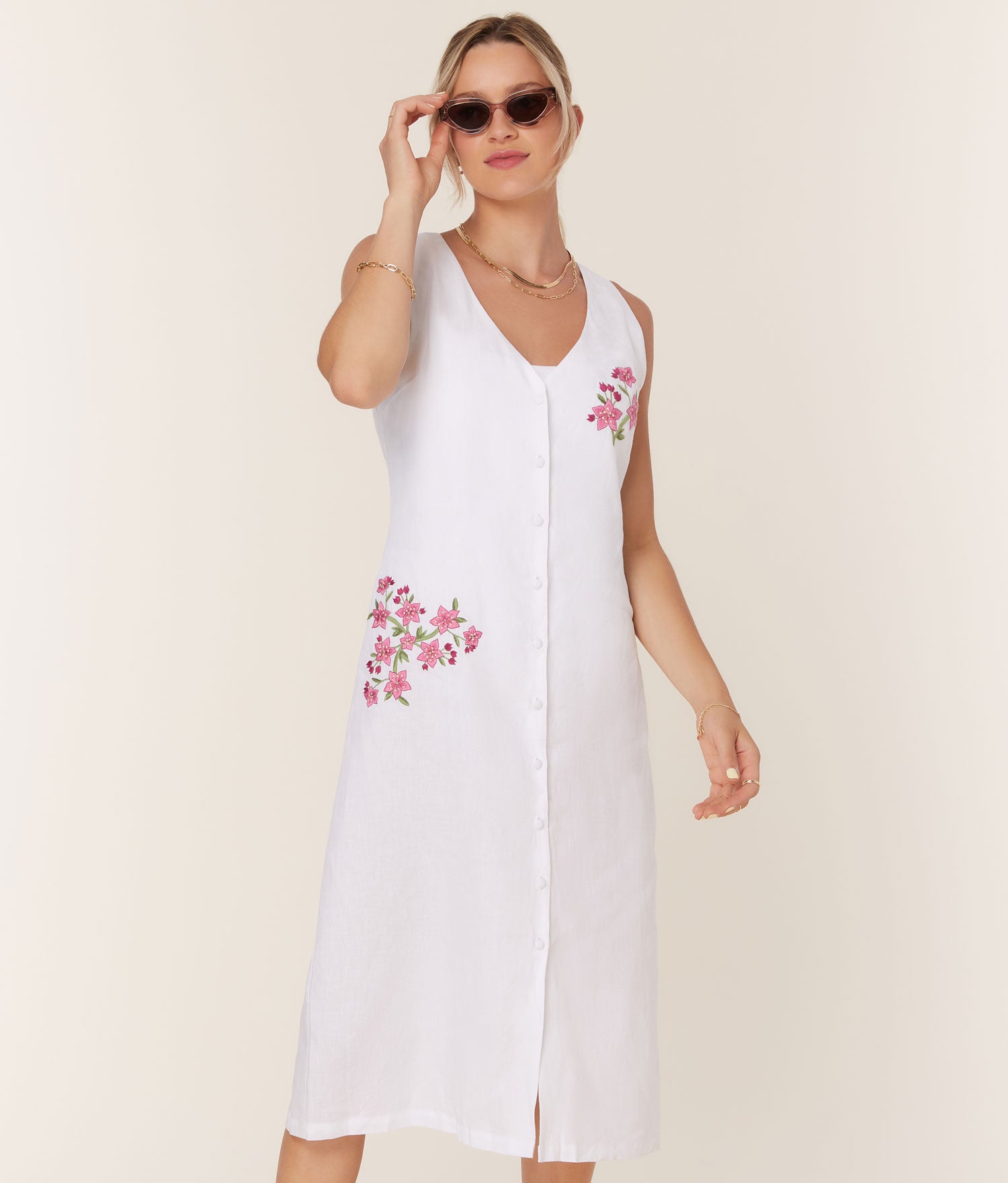  The Anamur Button Up Dress - Linen - White、mySite、ashleygrahame