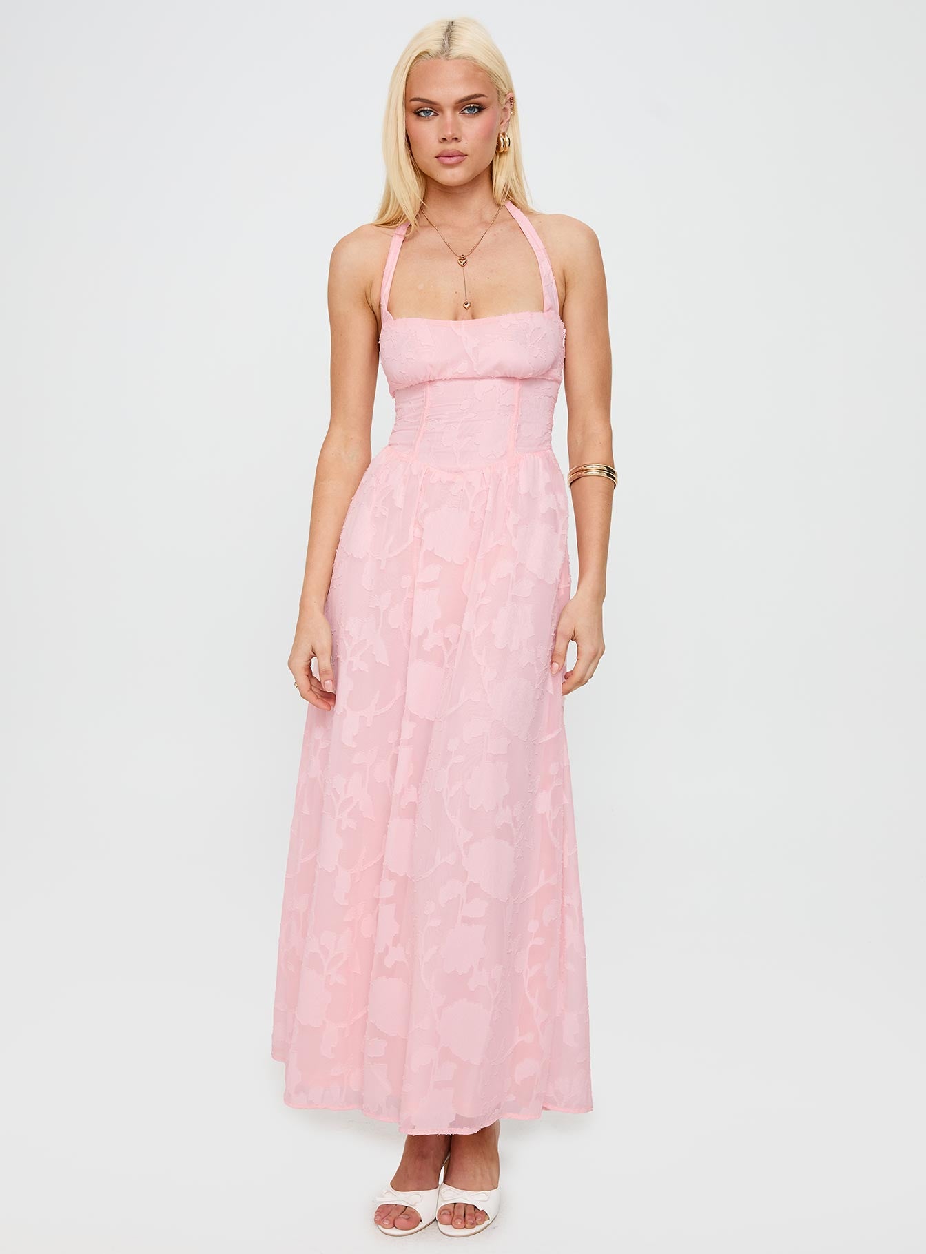 Fransiska Burnout Halter Maxi Dress Pink、mySite、solidvoid