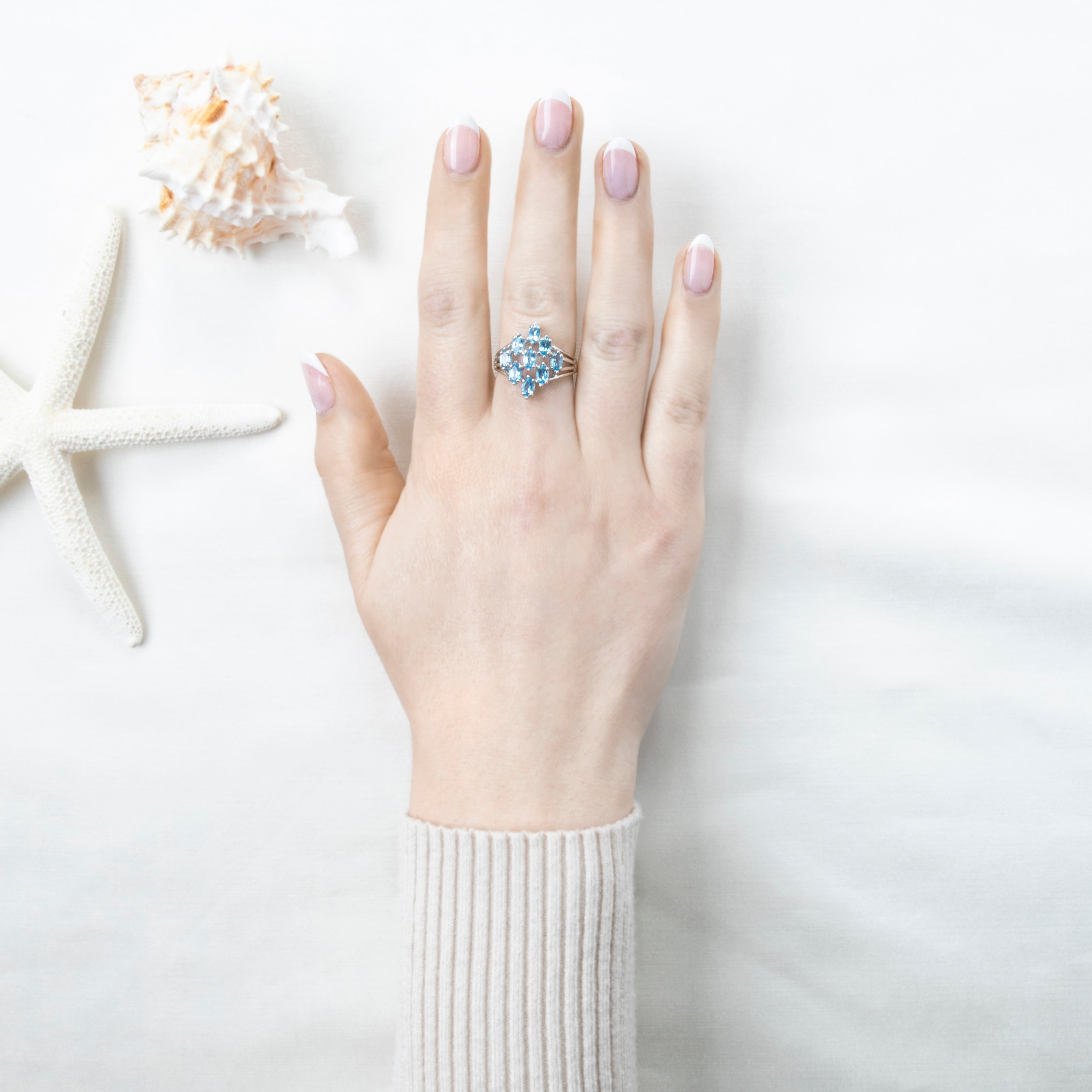 Vintage 10k White Gold 1.5ct Blue Topaz Marquise Cluster Cocktail Ring 8.50、mySite、hinf8tx79