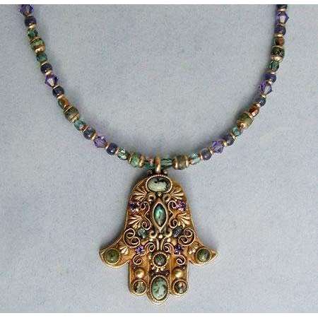 Michal Golan African Turquoise, Abalone and Amethyst Hamsa Necklace、mySite、topwebapps