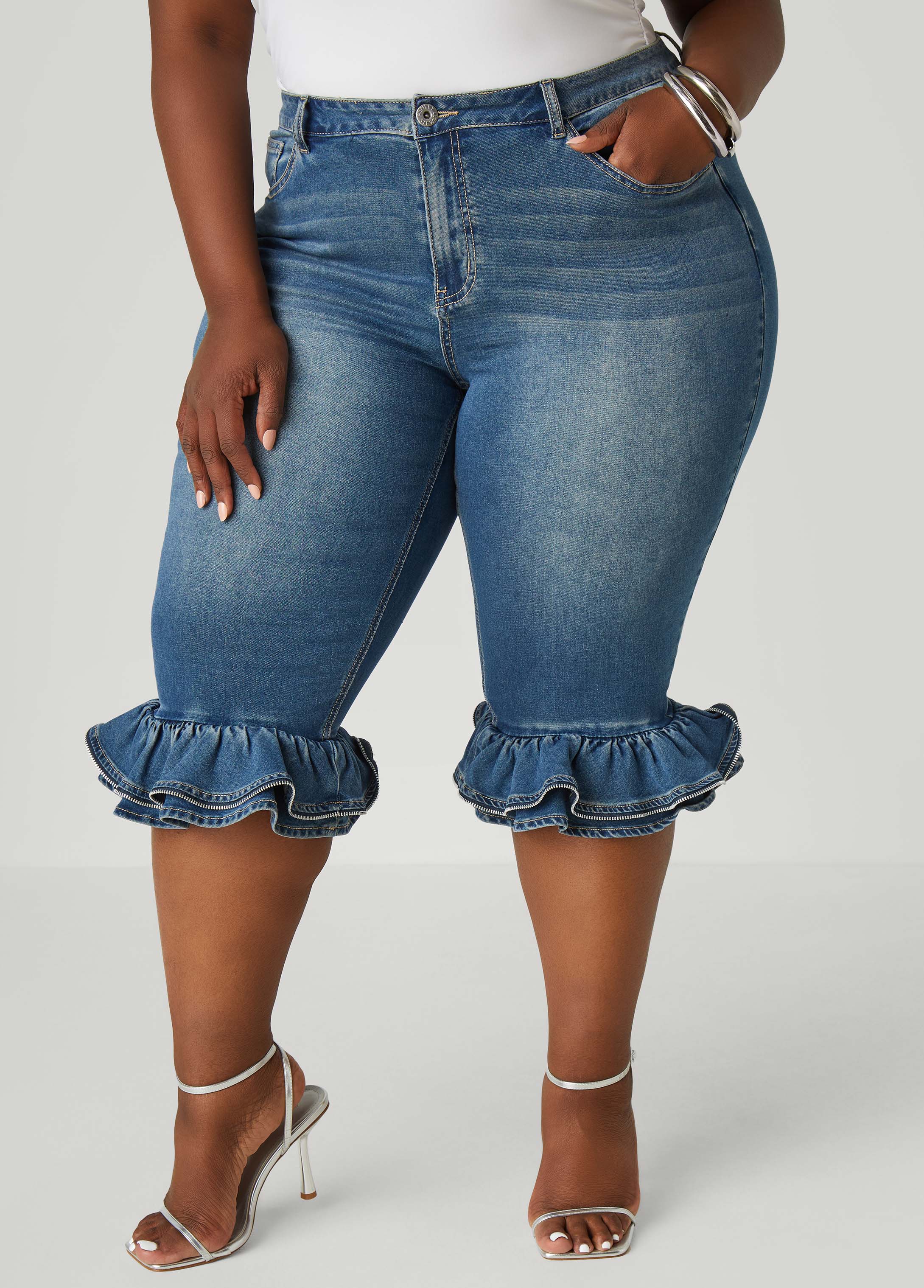 Zipper Trimmed Denim Capris、mySite、bengalsvssteelers