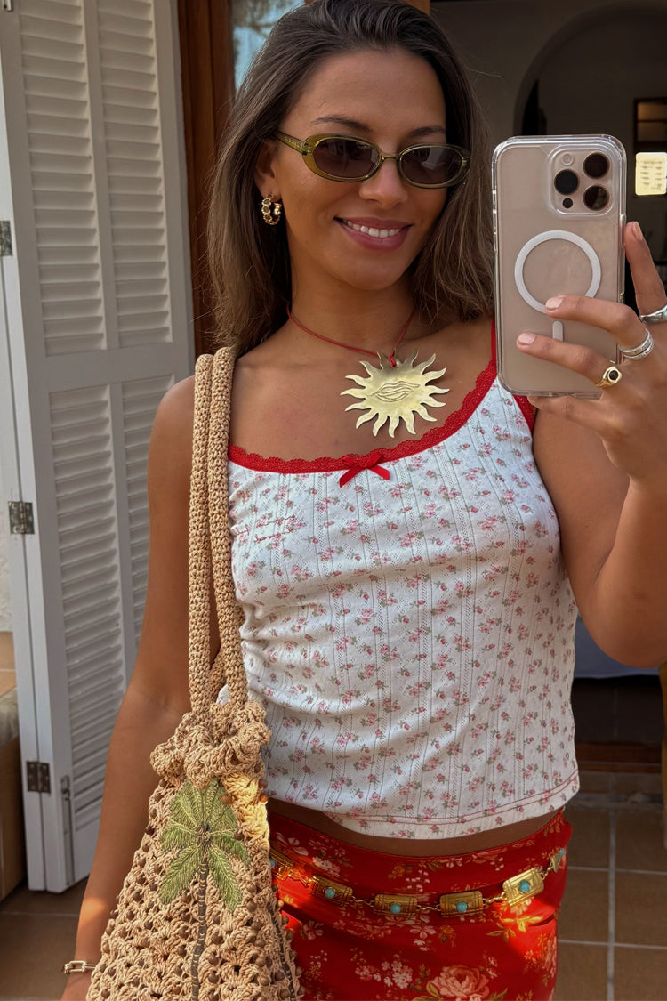 Floral Pointelle Red Lace Vest、mySite、solidvoid