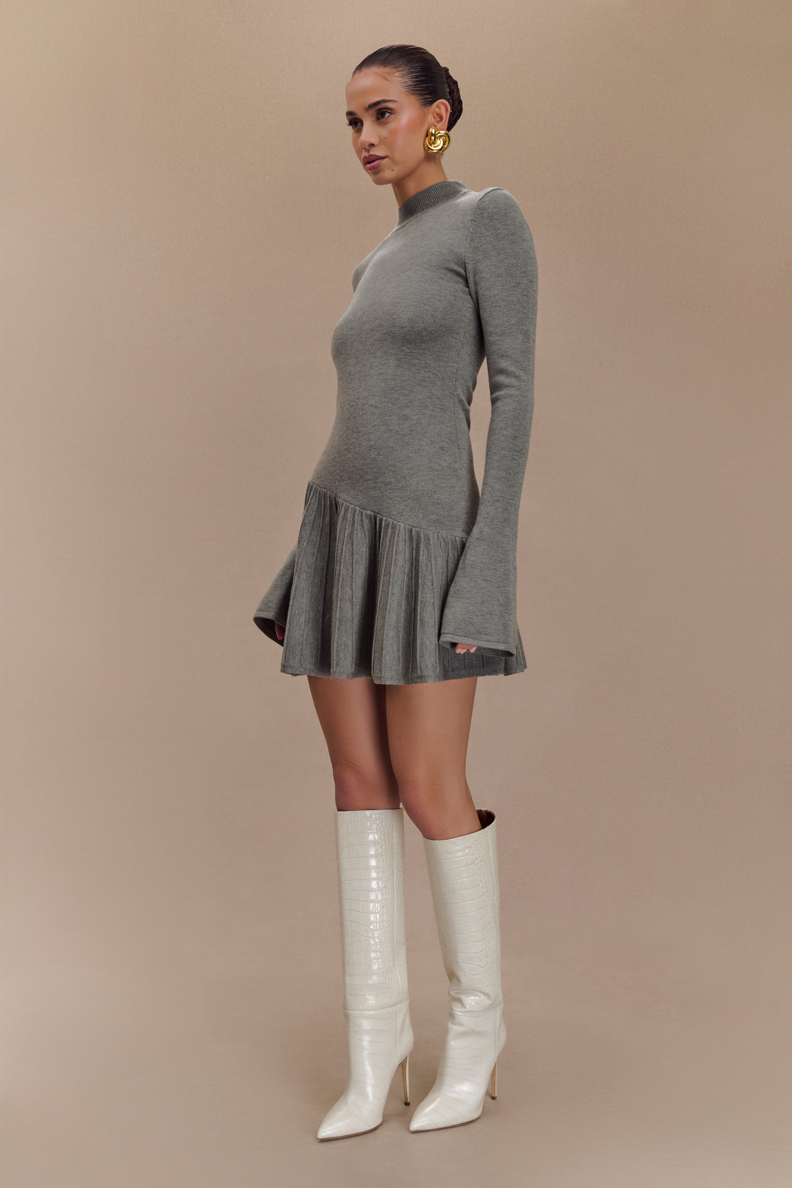 Blair Knit Mini Dress With Pleats - Charcoal、mySite、solidvoid