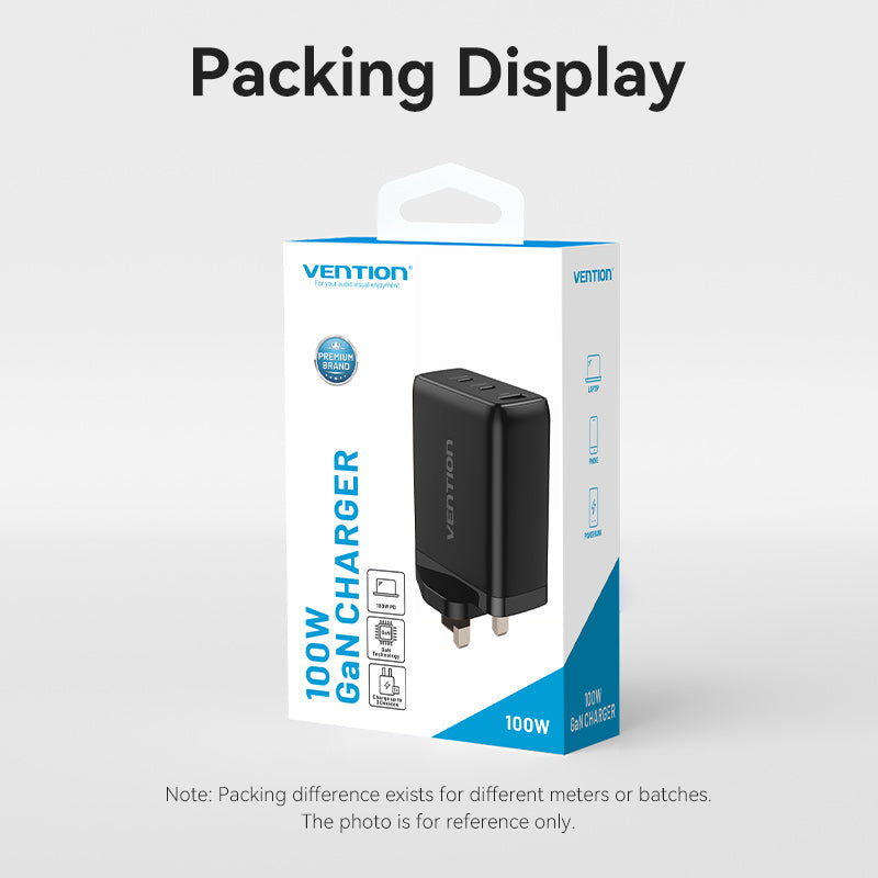 Vention 3-Port USB (C+C+A) GaN Charger (100W/65W/30W) UK-Plug、mySite、fannypackpong