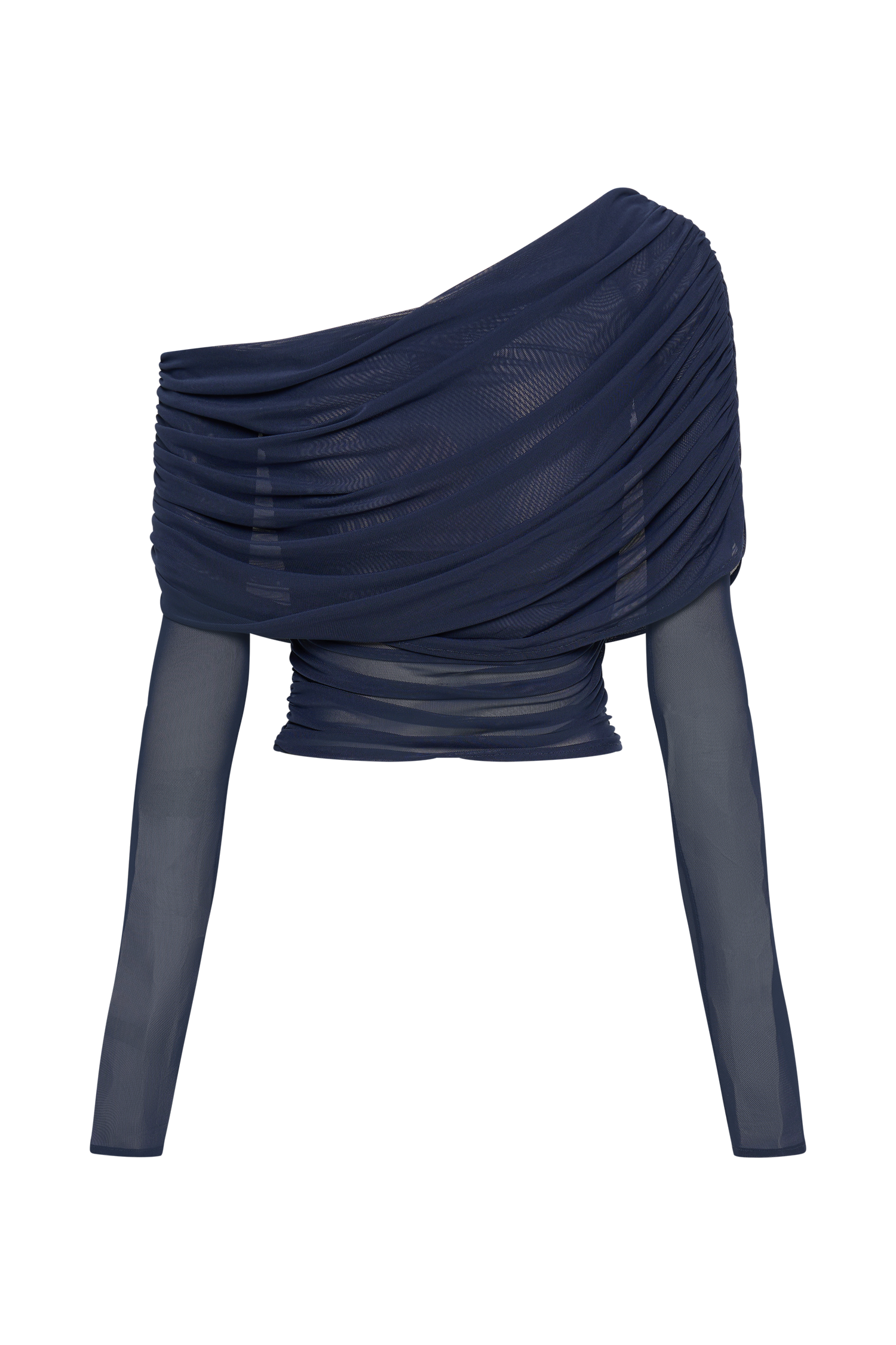 Everly Sheer Mesh Off Shoulder Top - Dark Navy、mySite、solidvoid
