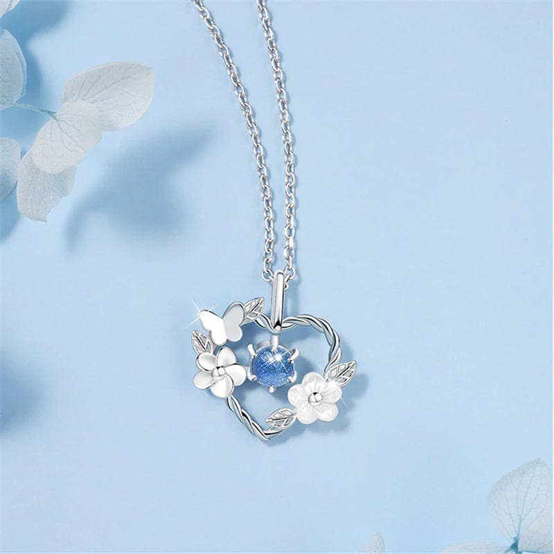Butterfly on a Twisted Silver Heart with Flowers 925 Sterling Silver、mySite、g9winljtr