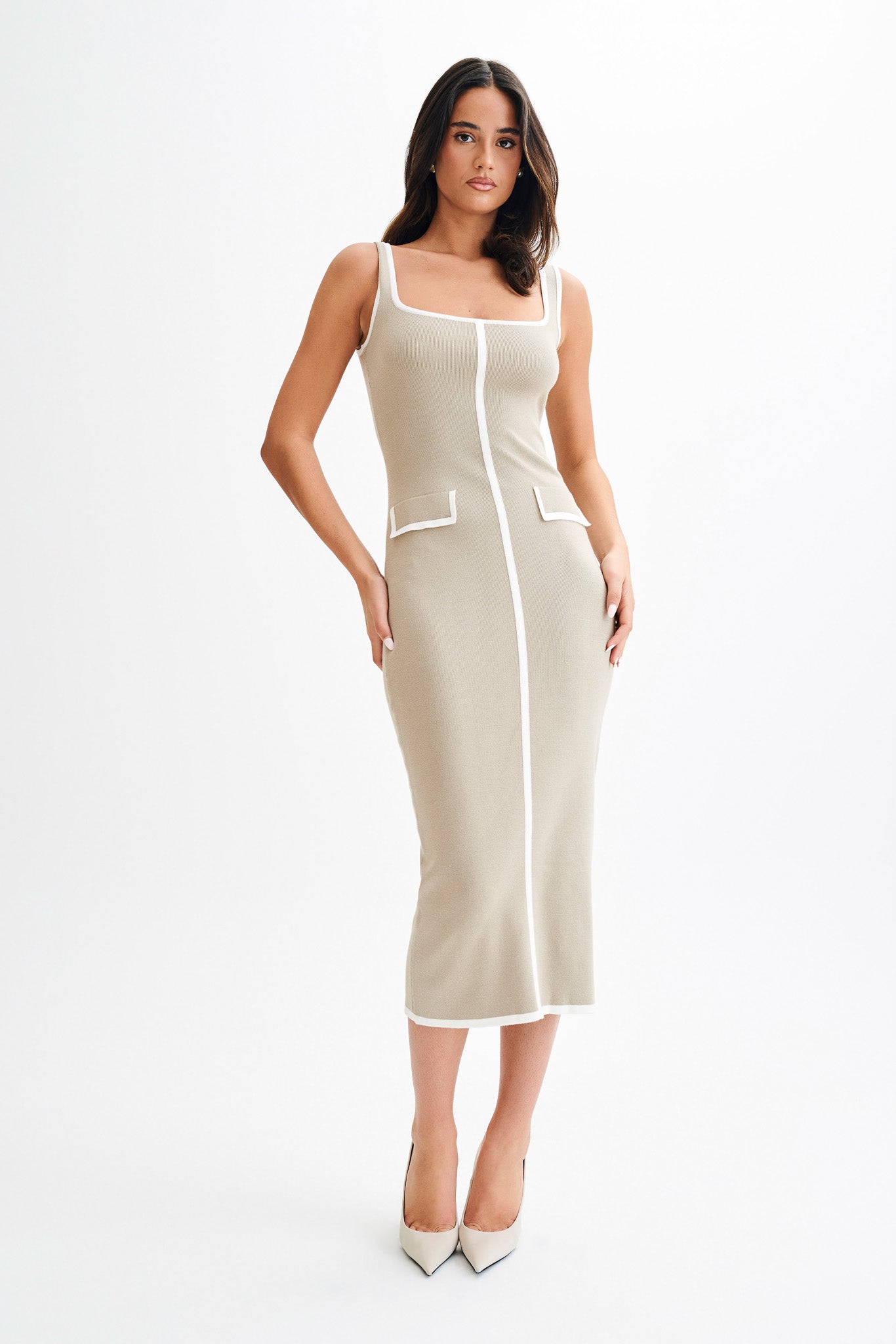 Eimear Contrast Knit Midi Dress - Taupe & Ivory、mySite、solidvoid