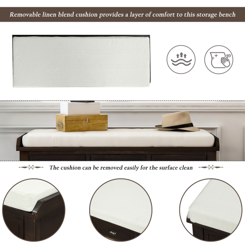 TREXM Rustic Storage Bench with 3 Drawers and 3 Rattan Baskets, Shoe Bench for Living Room, Entryway (Antique Navy)、、casual