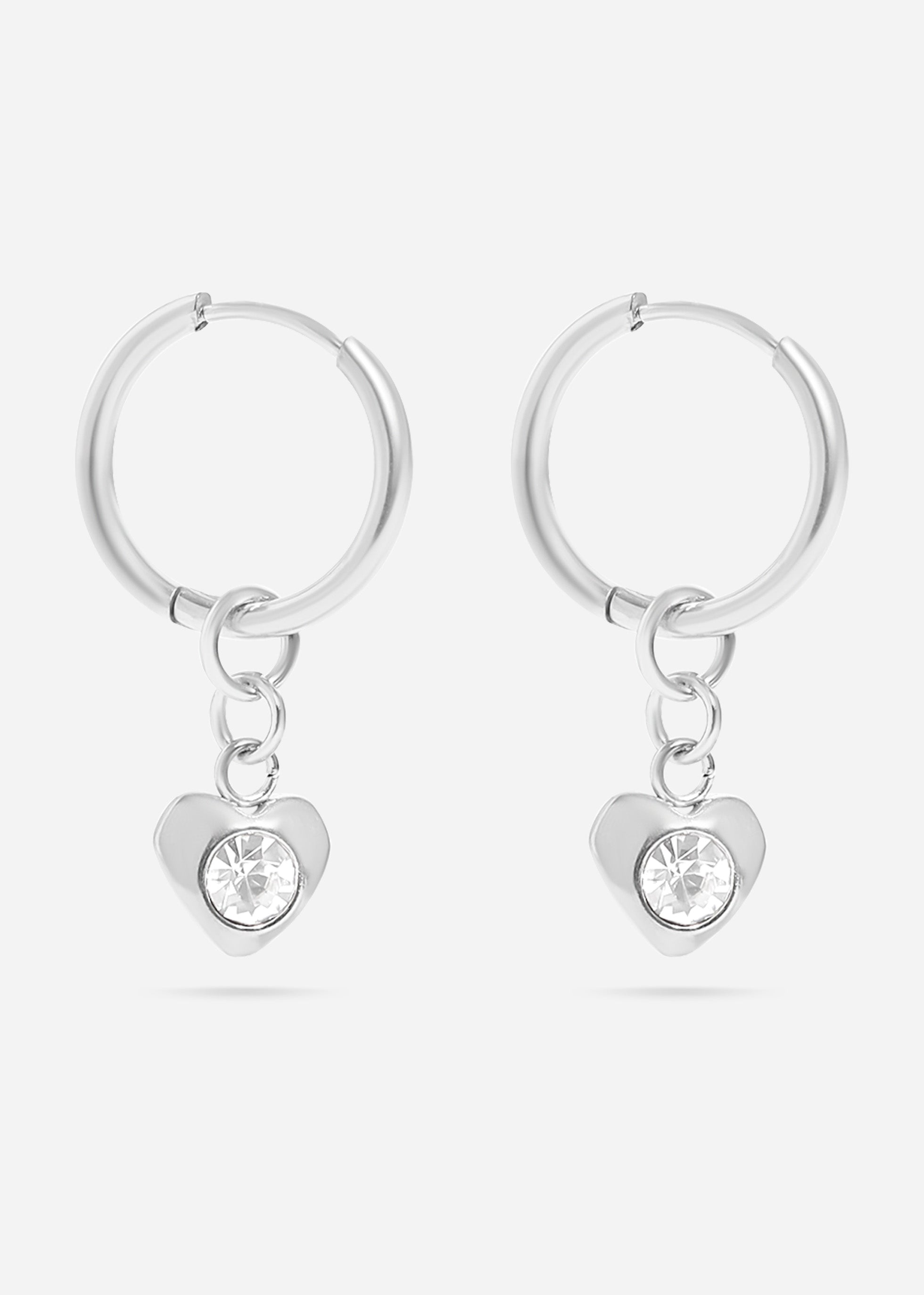18K Gold PVD Stainless Steel CZ Heart Pendant Huggie Earrings / ERJ0040、mySite、dreamappss