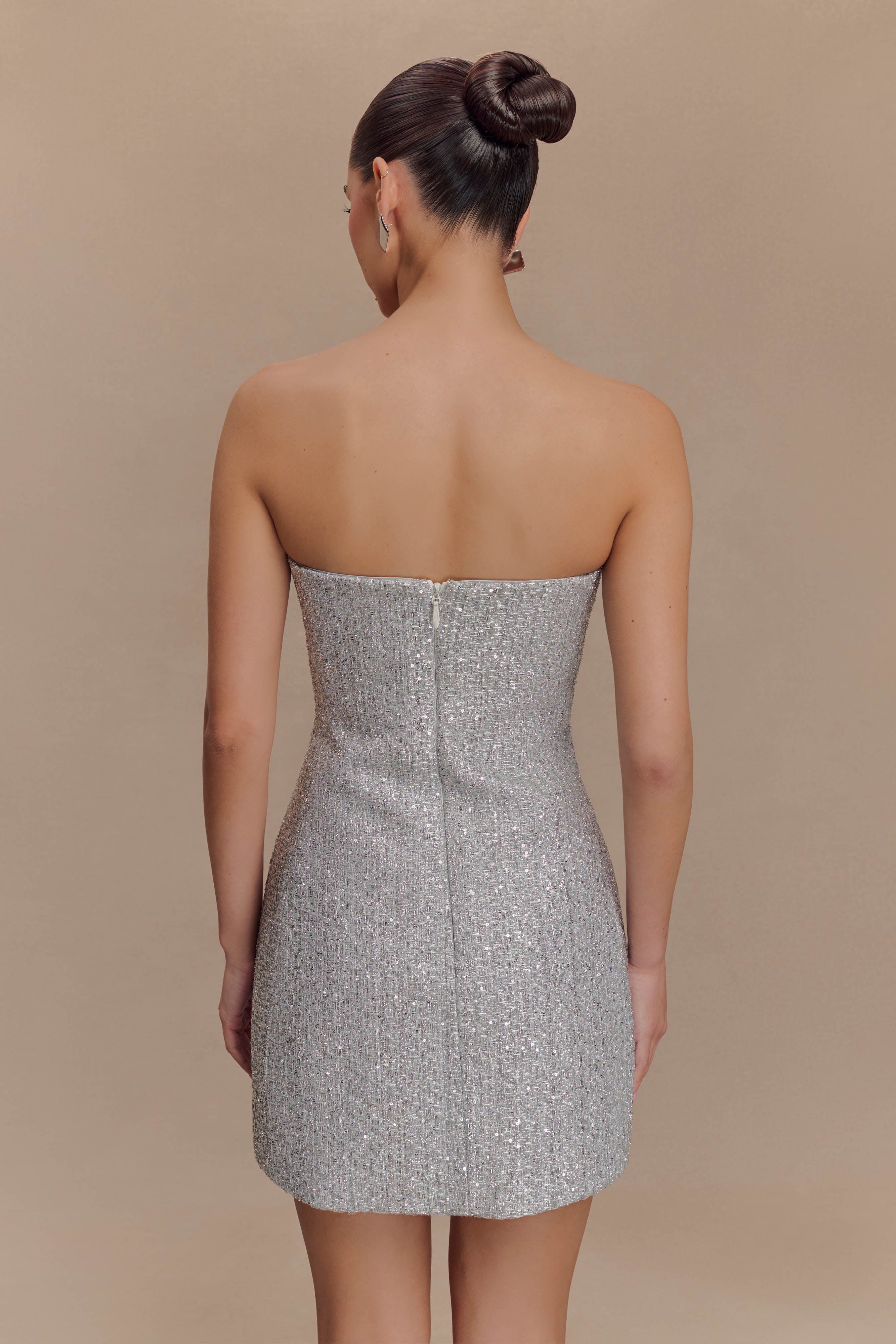 Gala Strapless Tweed Mini Dress - Silver、mySite、solidvoid