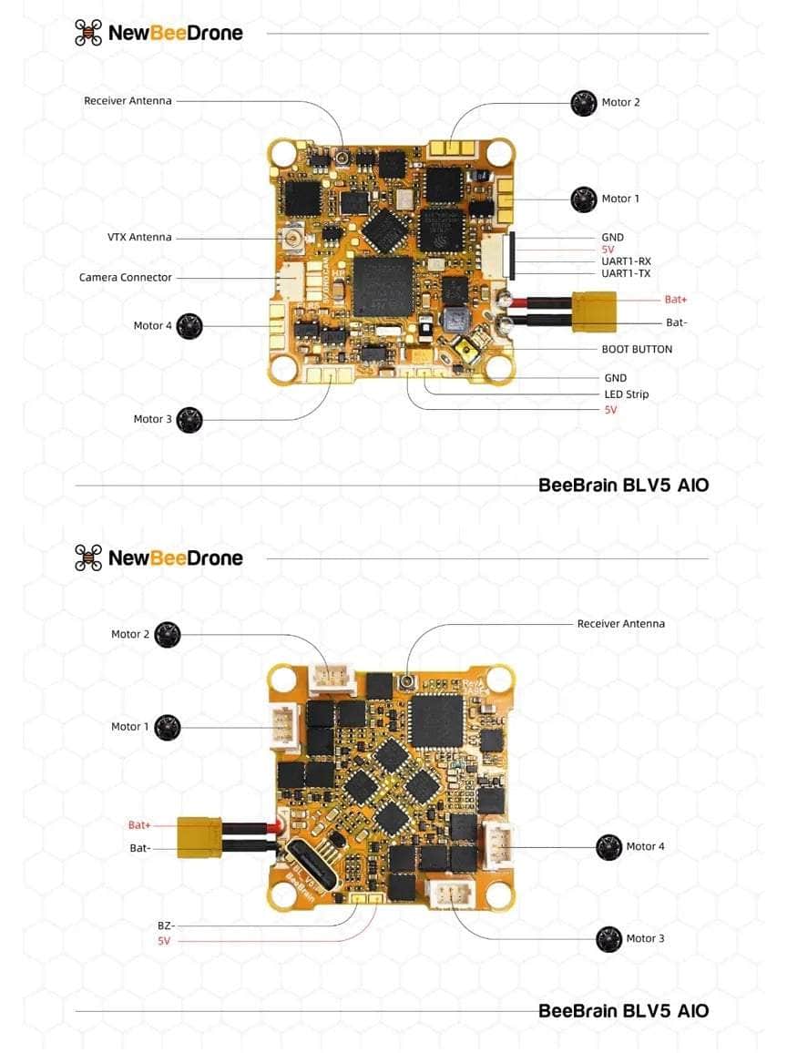 NewBeeDrone BeeBrain BLV5 AIO - G4 FC + 18A 1-2S 4-in-1 Bluejay ESC - MPU6000 - 25X25