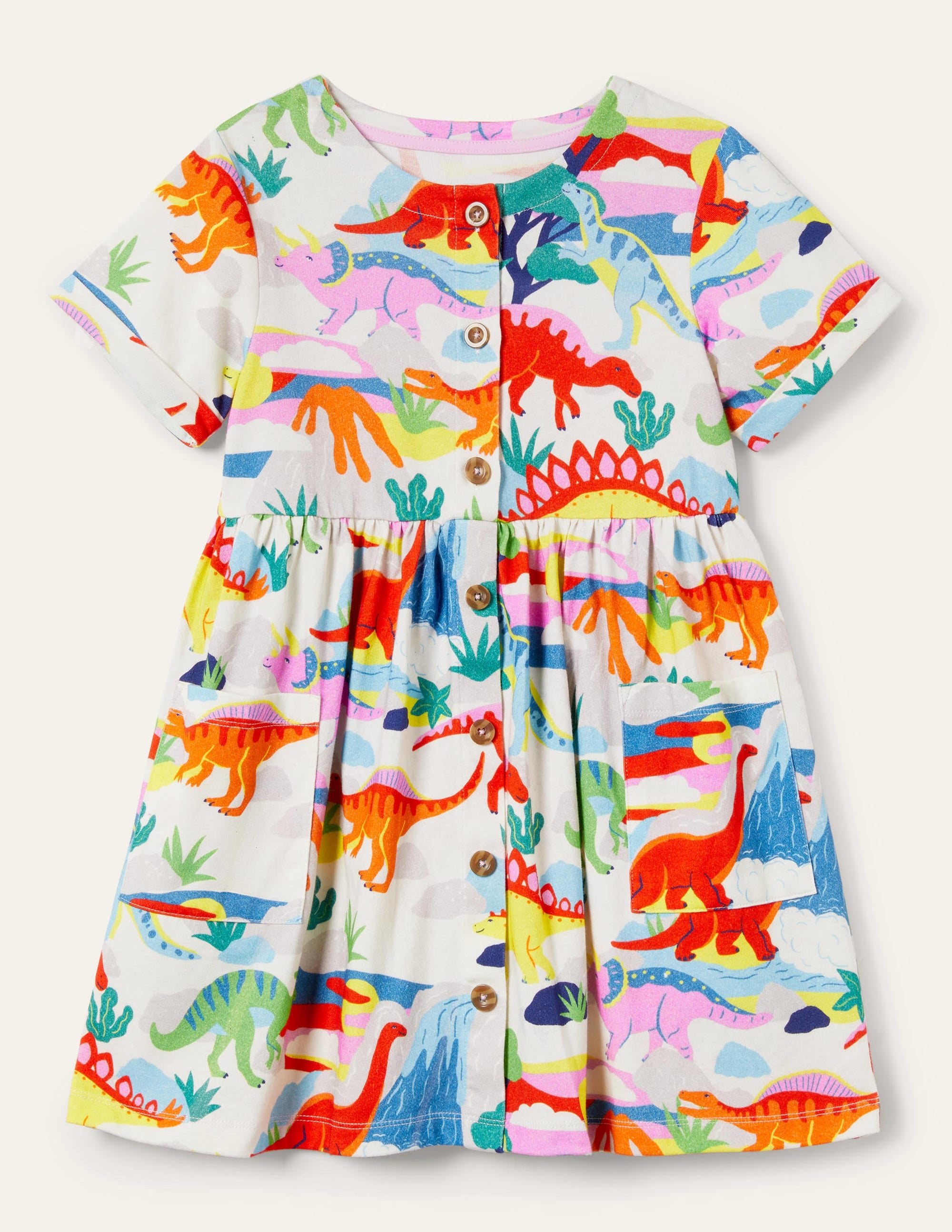  White Dinosaur Print Jersey Dress-Ivory Dinosaur Sunset、mySite、ashleygrahame