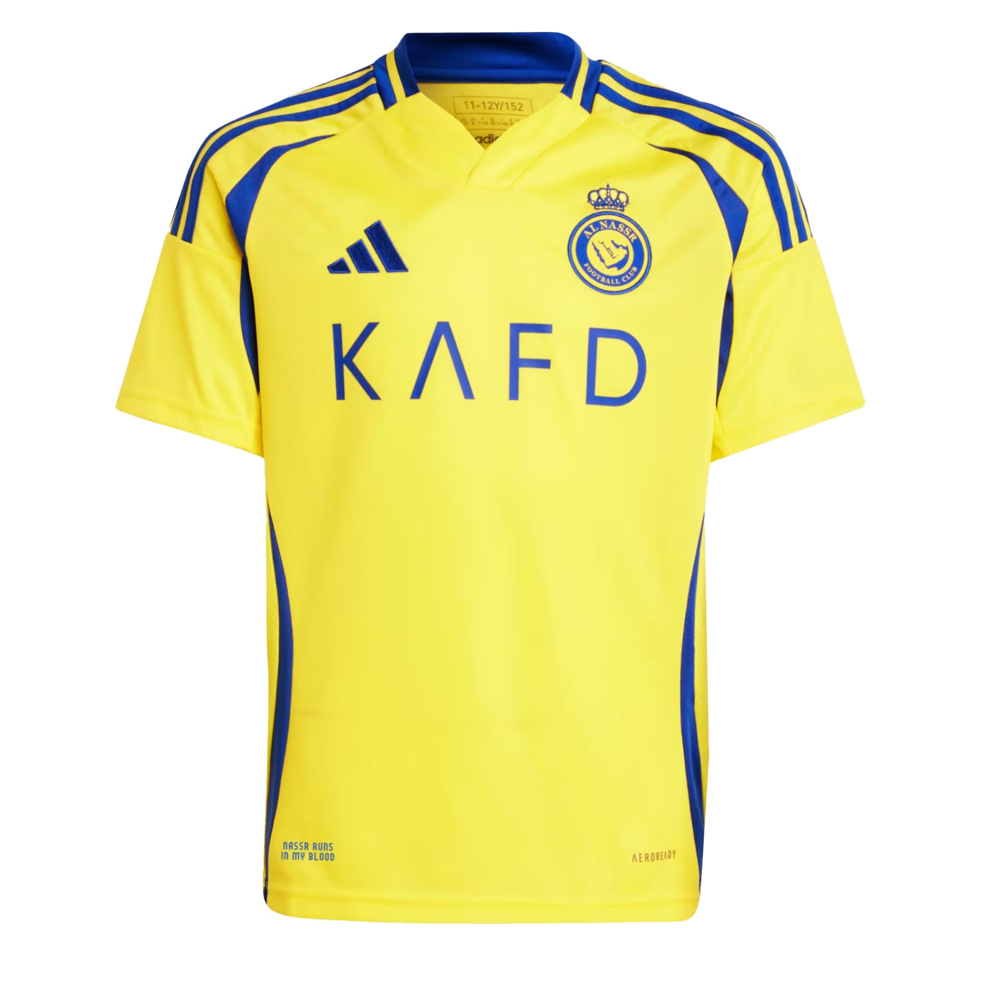 adidas Kids Al Nassr 2024/25 Home Jersey w/ Ronaldo #7 Printing Impact Yellow/Royal Blue、mySite、noshort