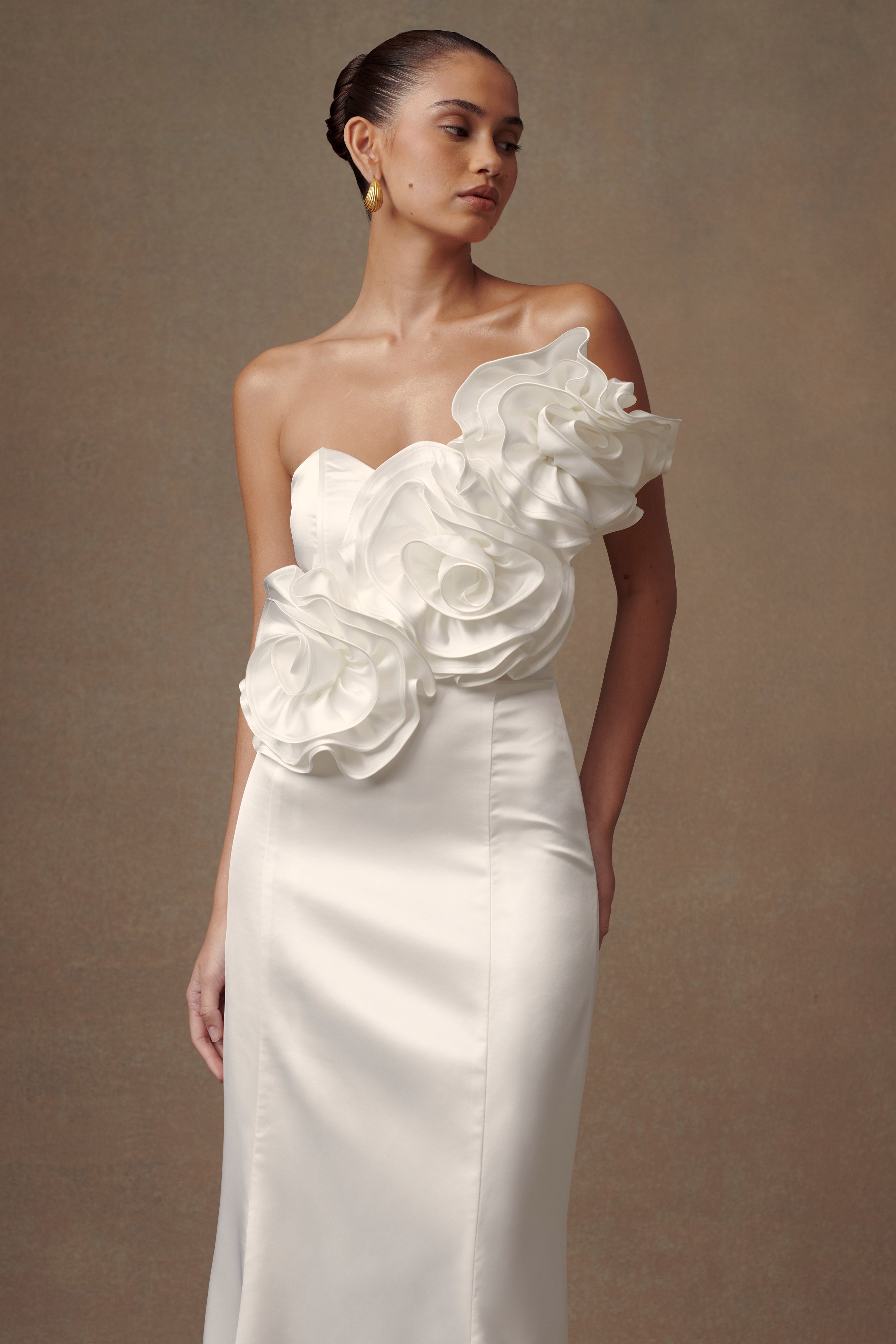 Olivia Strapless Satin Rose Wedding Gown - White、mySite、solidvoid