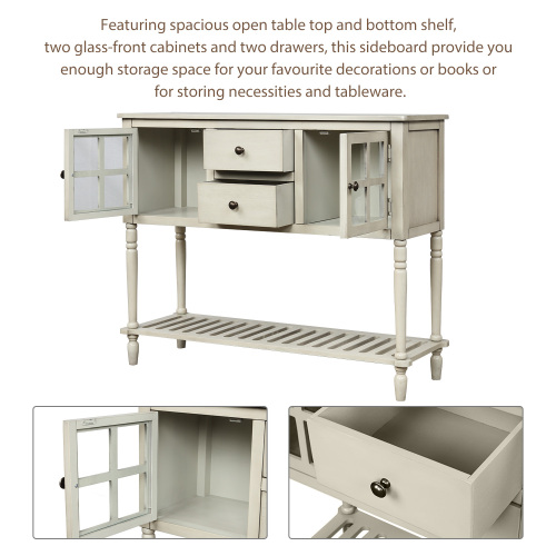 TREXM Sideboard Console Table with Bottom Shelf, Farmhouse Wood/Glass Buffet Storage Cabinet Living Room (Antique Navy)、、casual