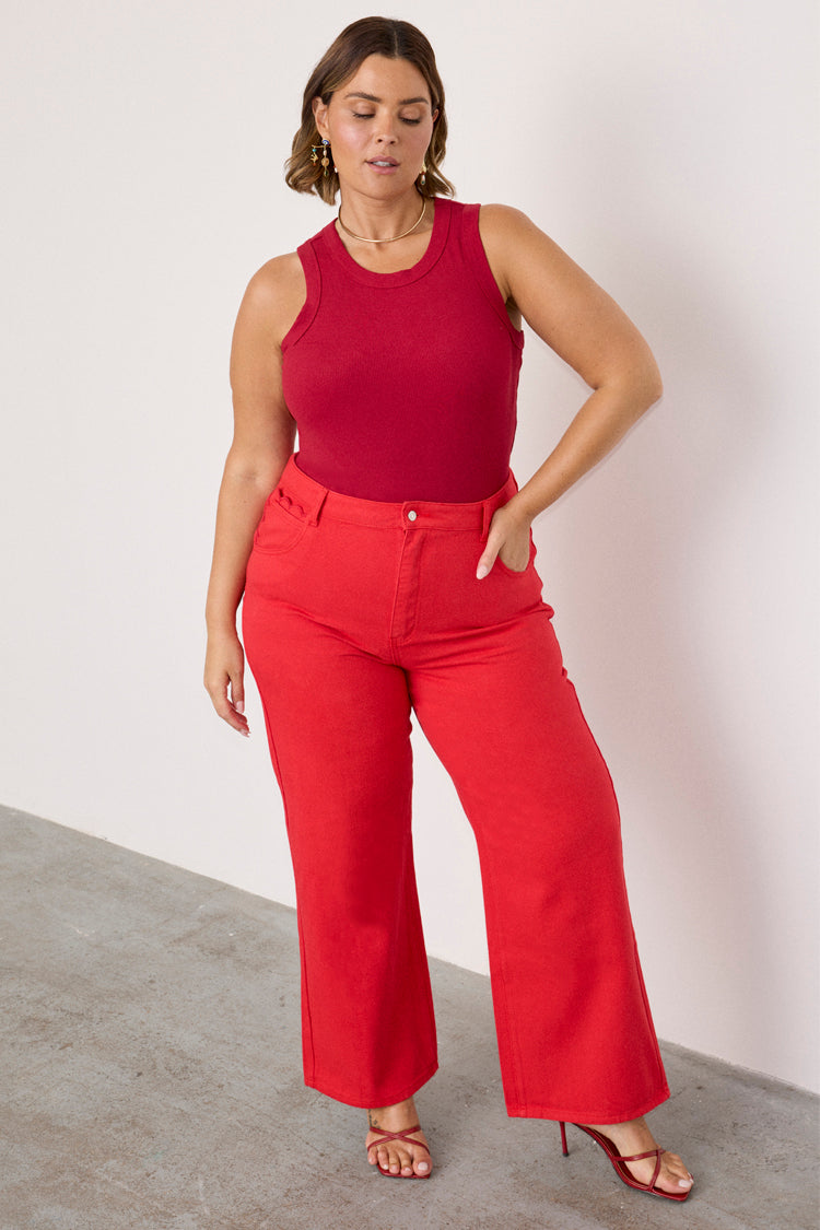 Red Denim Scallop Jeans Petite、mySite、solidvoid