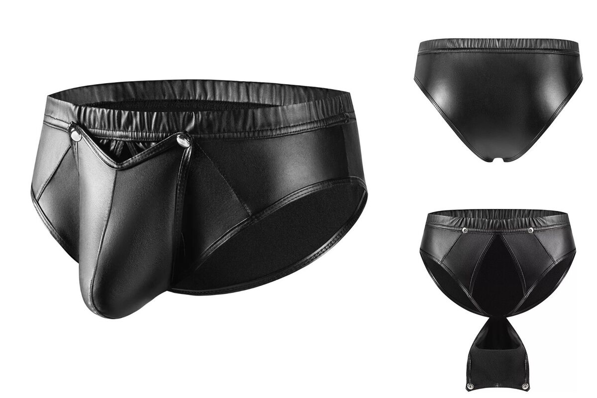 Come Closer Men Faux Leather | Low Rise Boxer Briefs | Buckled Pouch | Stretch、mySite、bottomscart