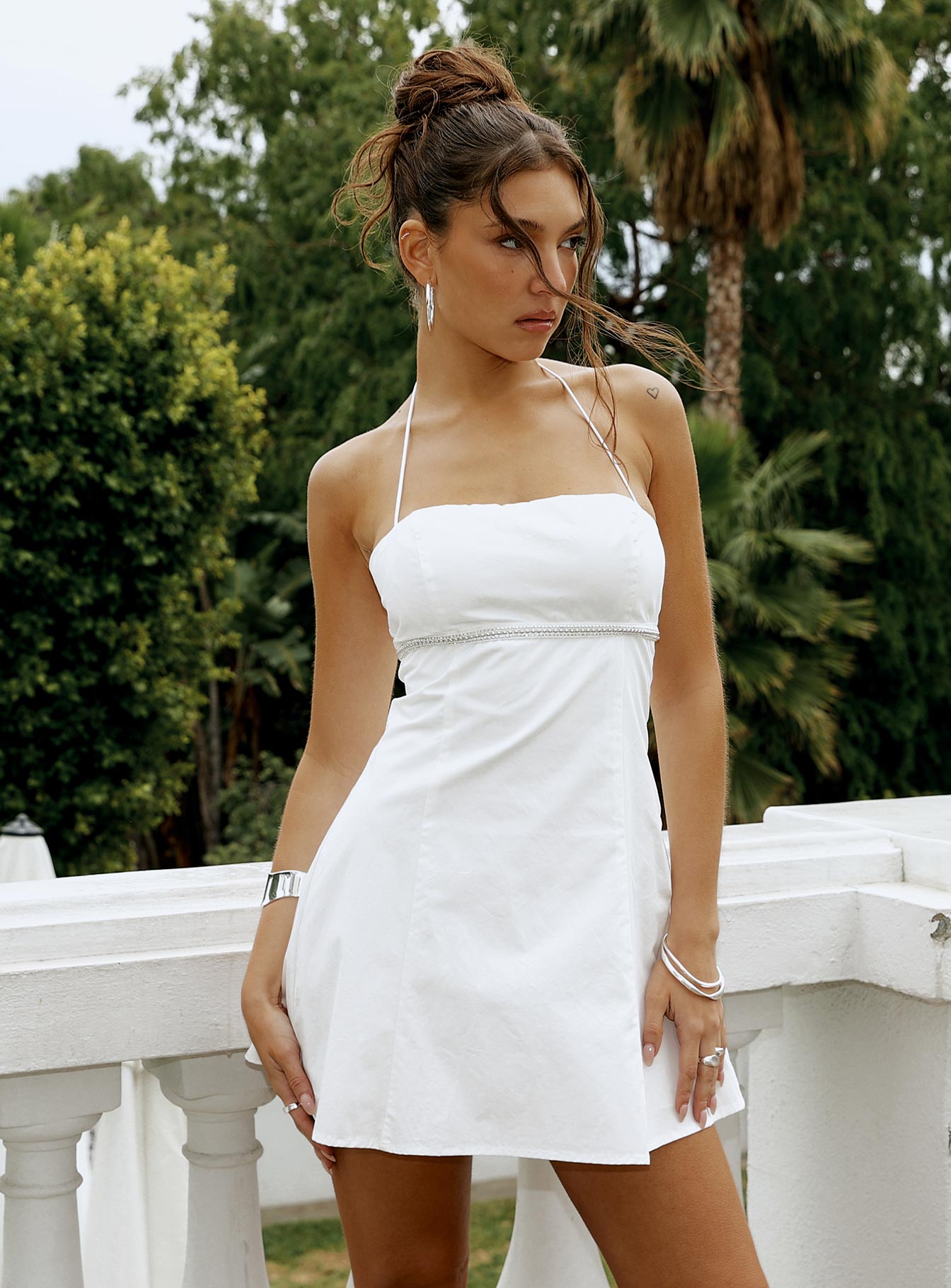 Just Promise Diamante Detail Mini Dress White、mySite、solidvoid