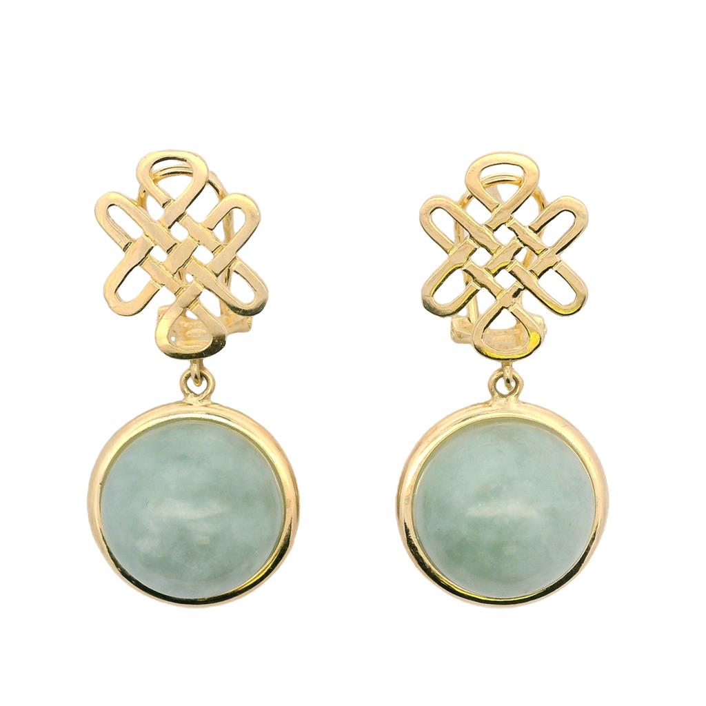 Estate 14K Yellow Gold Cabachon Jade Drop Earrings、mySite、botmansion