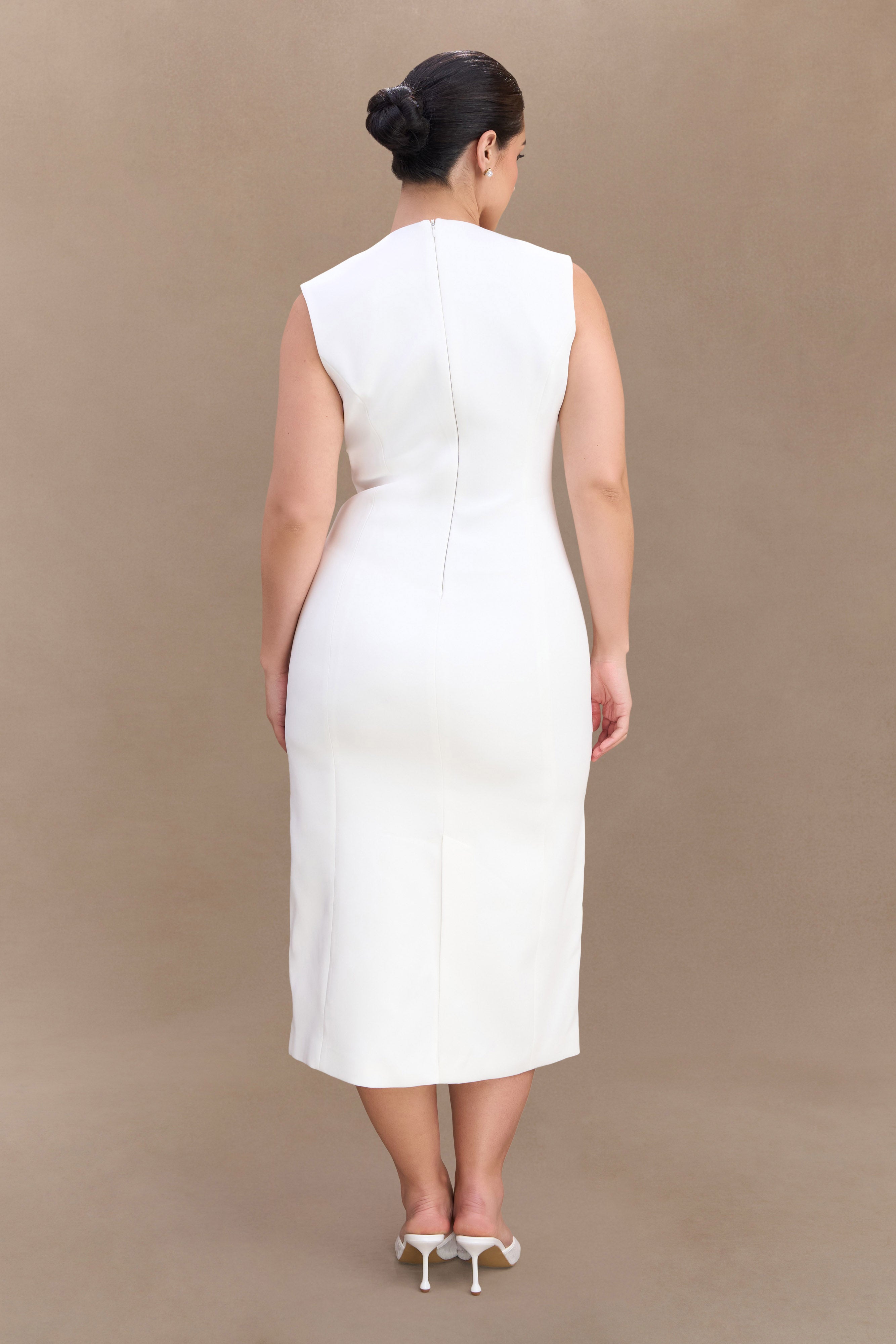 Audrine Suiting Sleeveless Midi Dress - Ivory、mySite、solidvoid