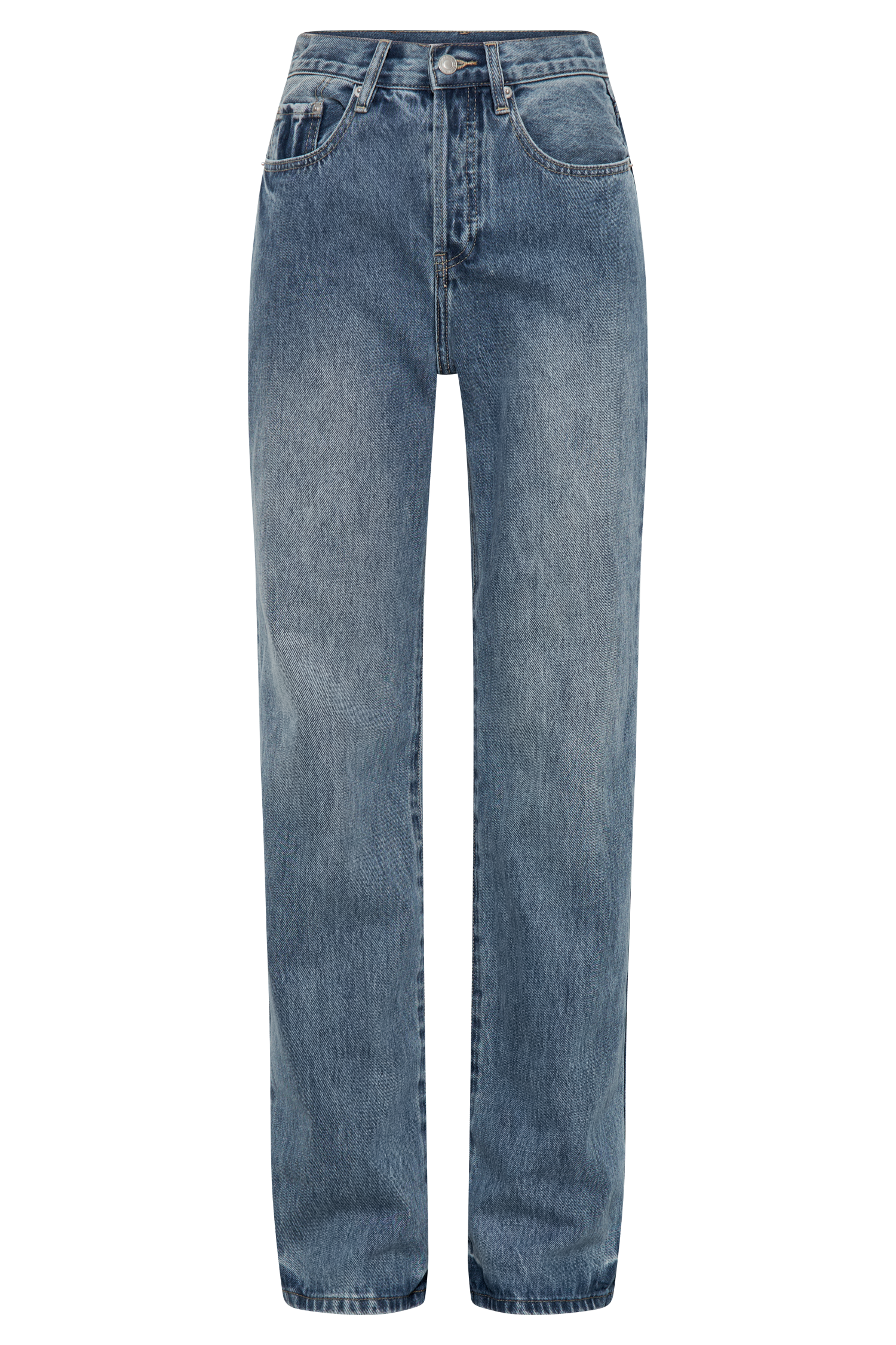 Janine High Waisted Straight Leg Jeans - Washed Mid Blue、mySite、solidvoid