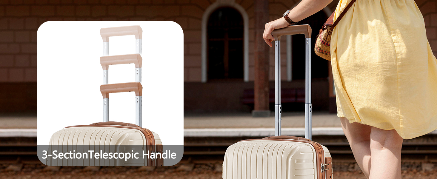 TR015 3 Piece Luggage Set Telescoping Handle Beige Brown