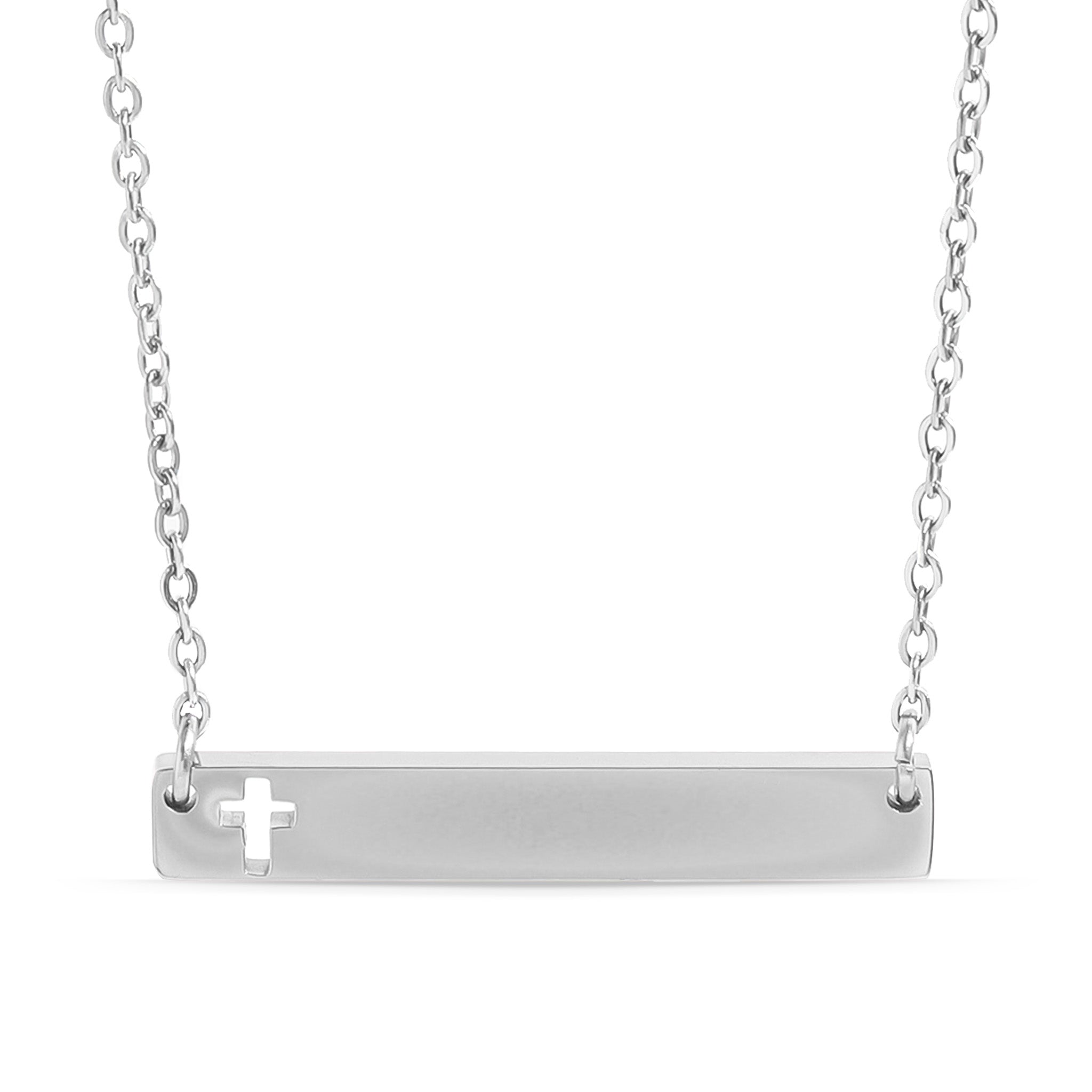 18K Gold PVD Stainless Steel Cutout Cross Blank Bar Necklace / SBB00106、mySite、dreamappss