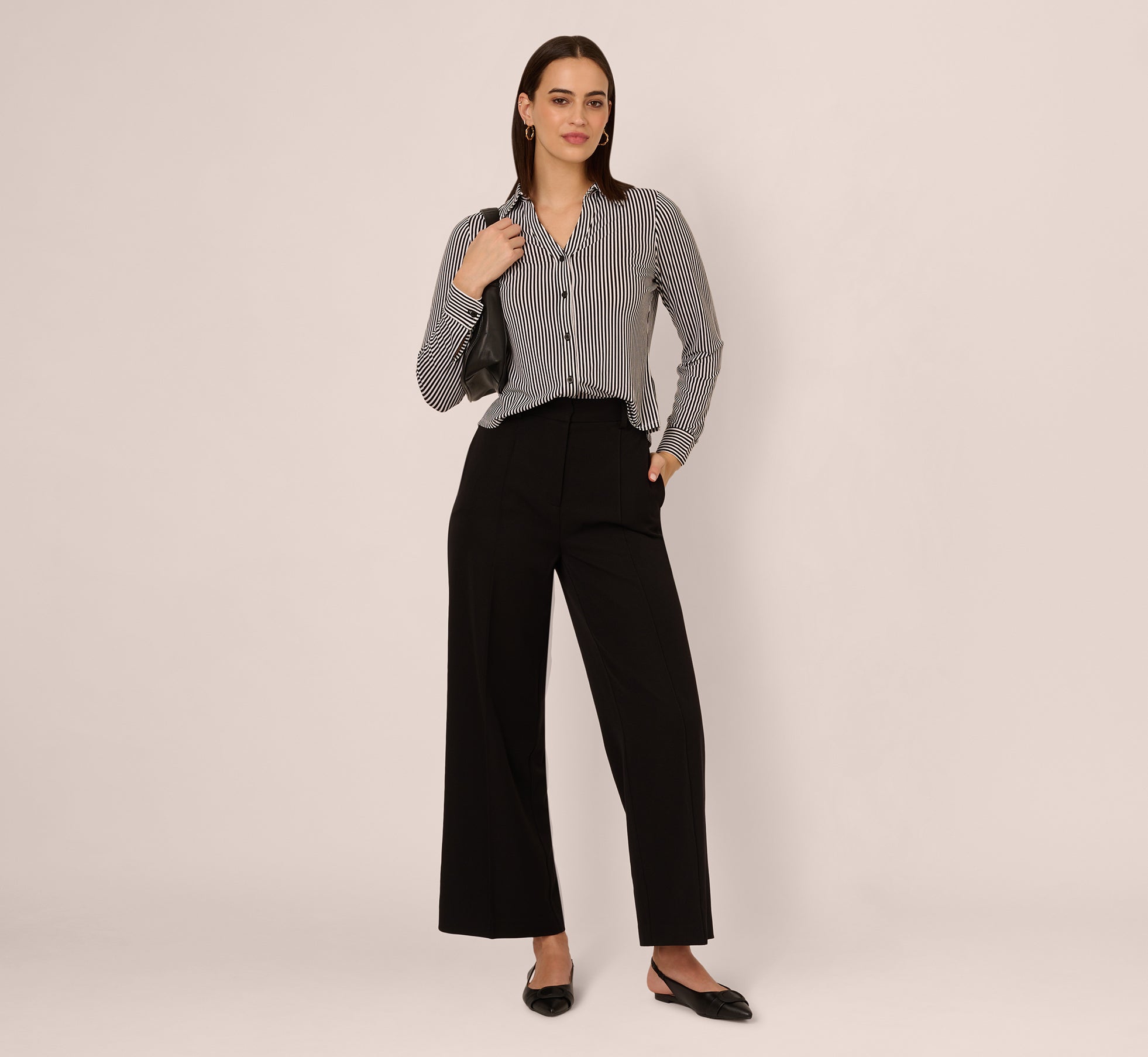 Long Sleeve Cropped Striped Blouse In Black Ivory Small Stripe、mySite、solidvoid