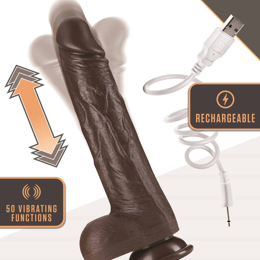 Dr. Skin Silicone By Blush® | Dr. Murphy Realistic Chocolate 8.75-Inch Long Thrusting & Vibrating Dildo With Suction Cup Base、mySite、bottomscart