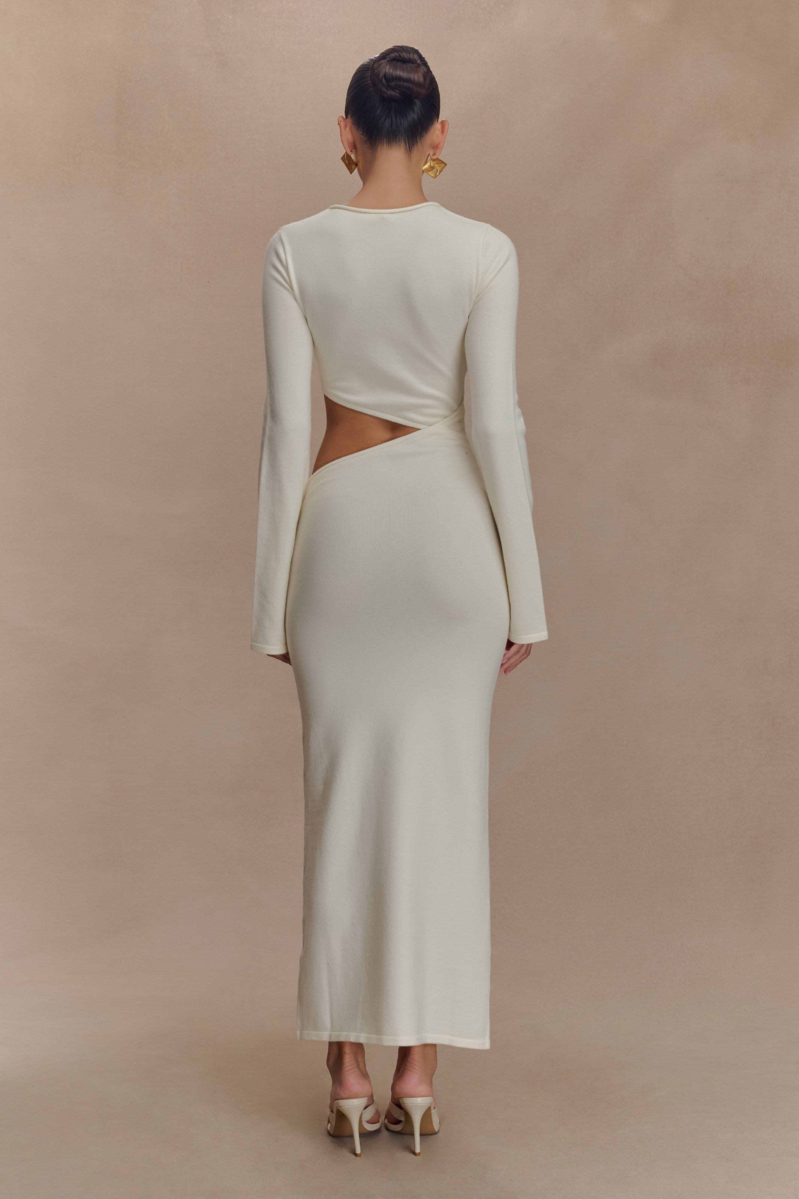 Azariah Long Sleeve Knit Midi Dress - Ivory、mySite、solidvoid