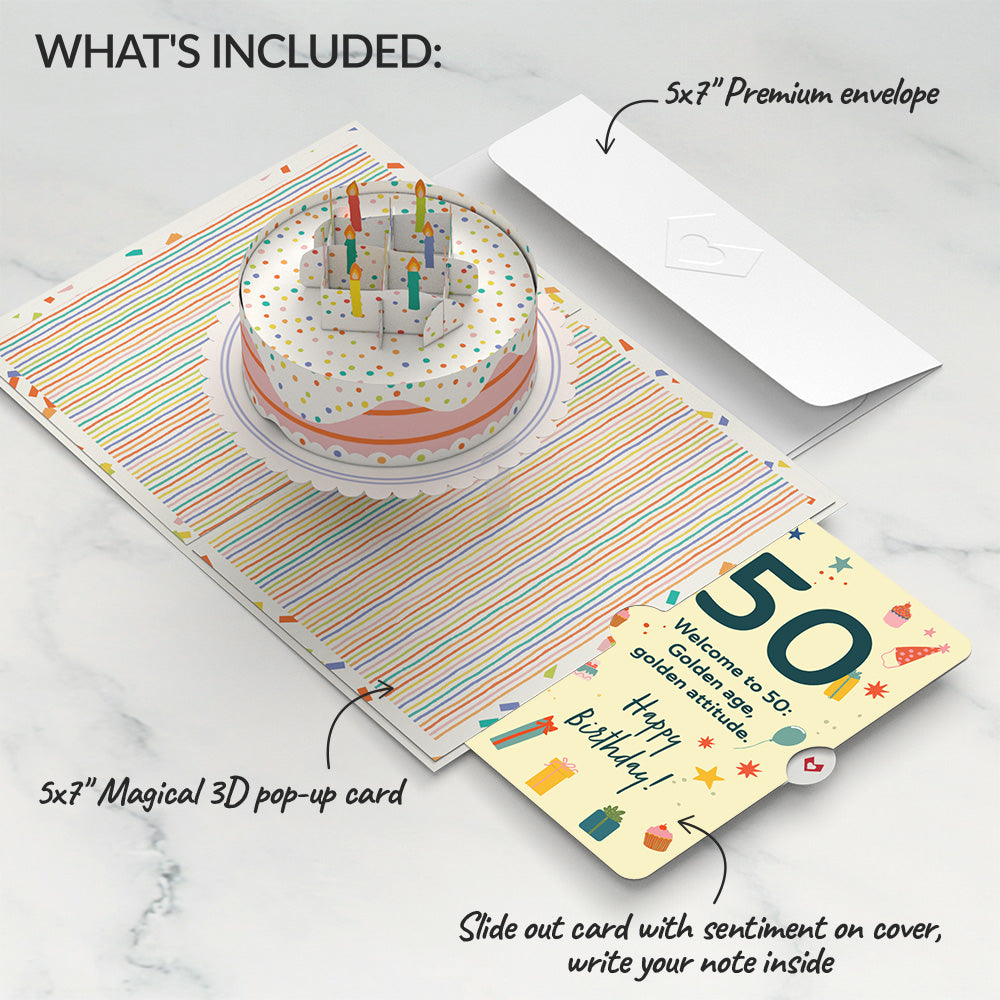 Happy 50th Birthday to You! Confetti Cake Pop-Up Card and Sentiment Set、mySite、solidvoid