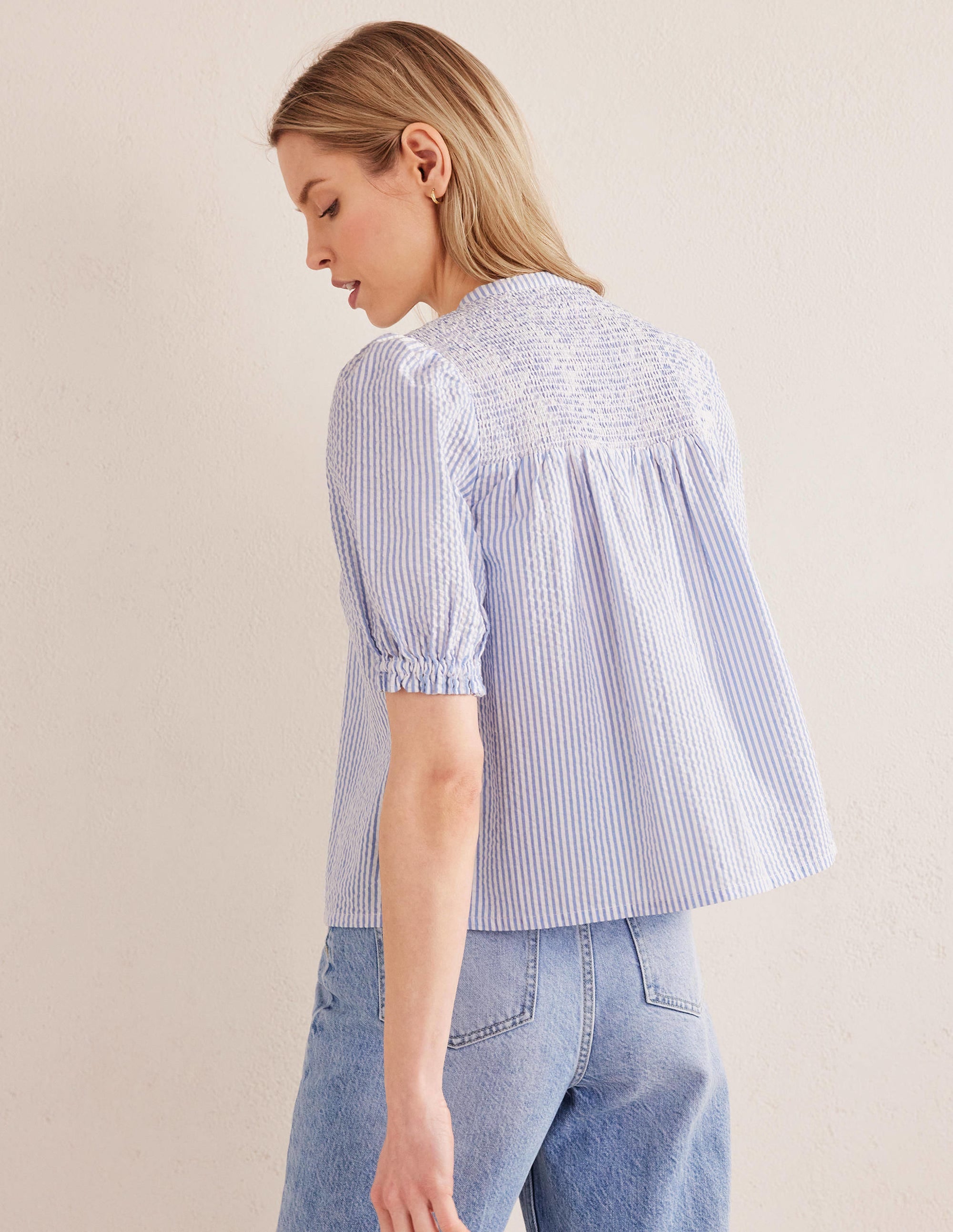  Puff Sleeve Seersucker Popover-Provence & Ivory Seersucker、mySite、ashleygrahame